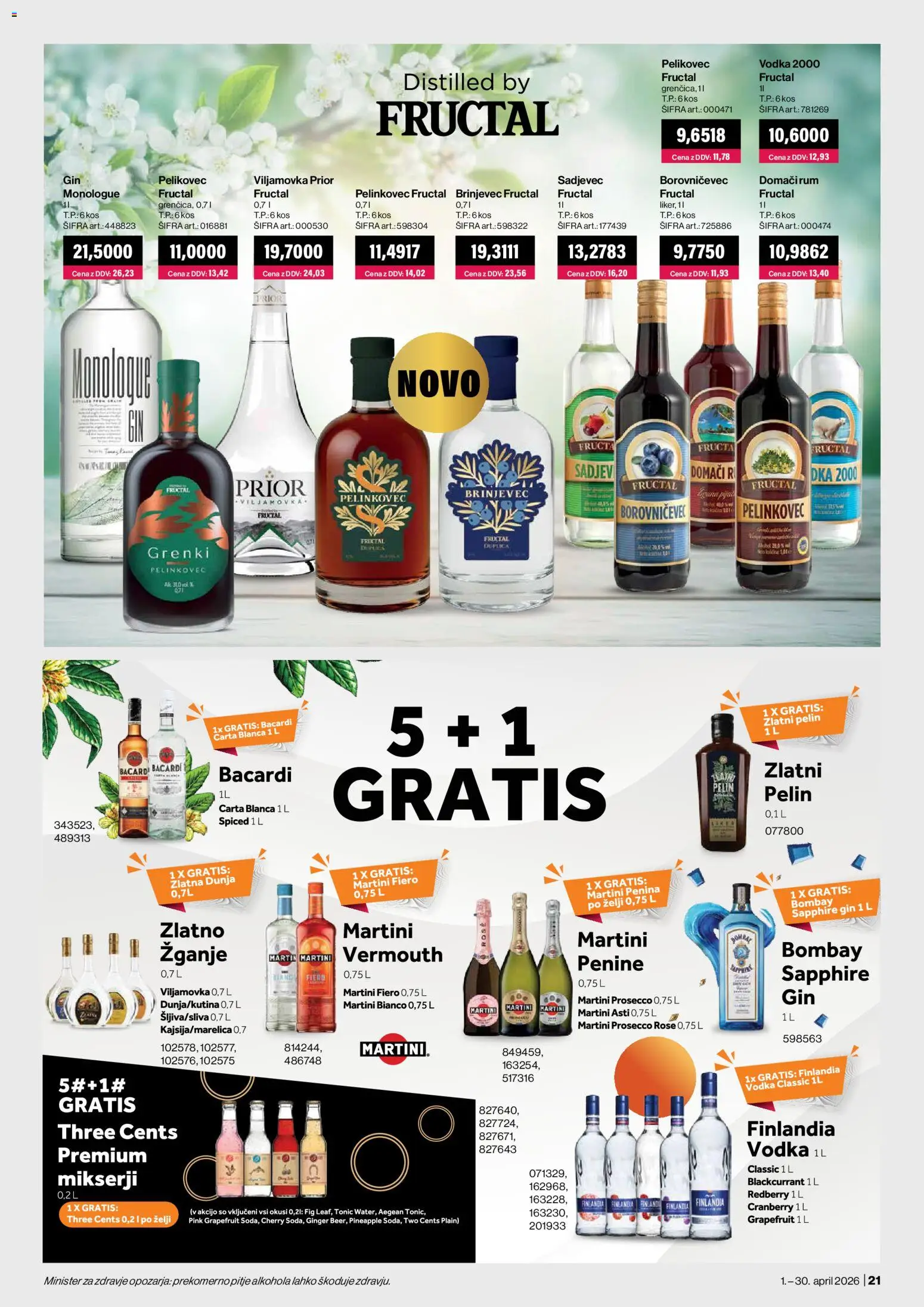 Novi Mercator katalog ponudbe – veljaven od 01.04.2026 | Stran: 21 | Izdelki: Kos, Penina, Gin, Vodka
