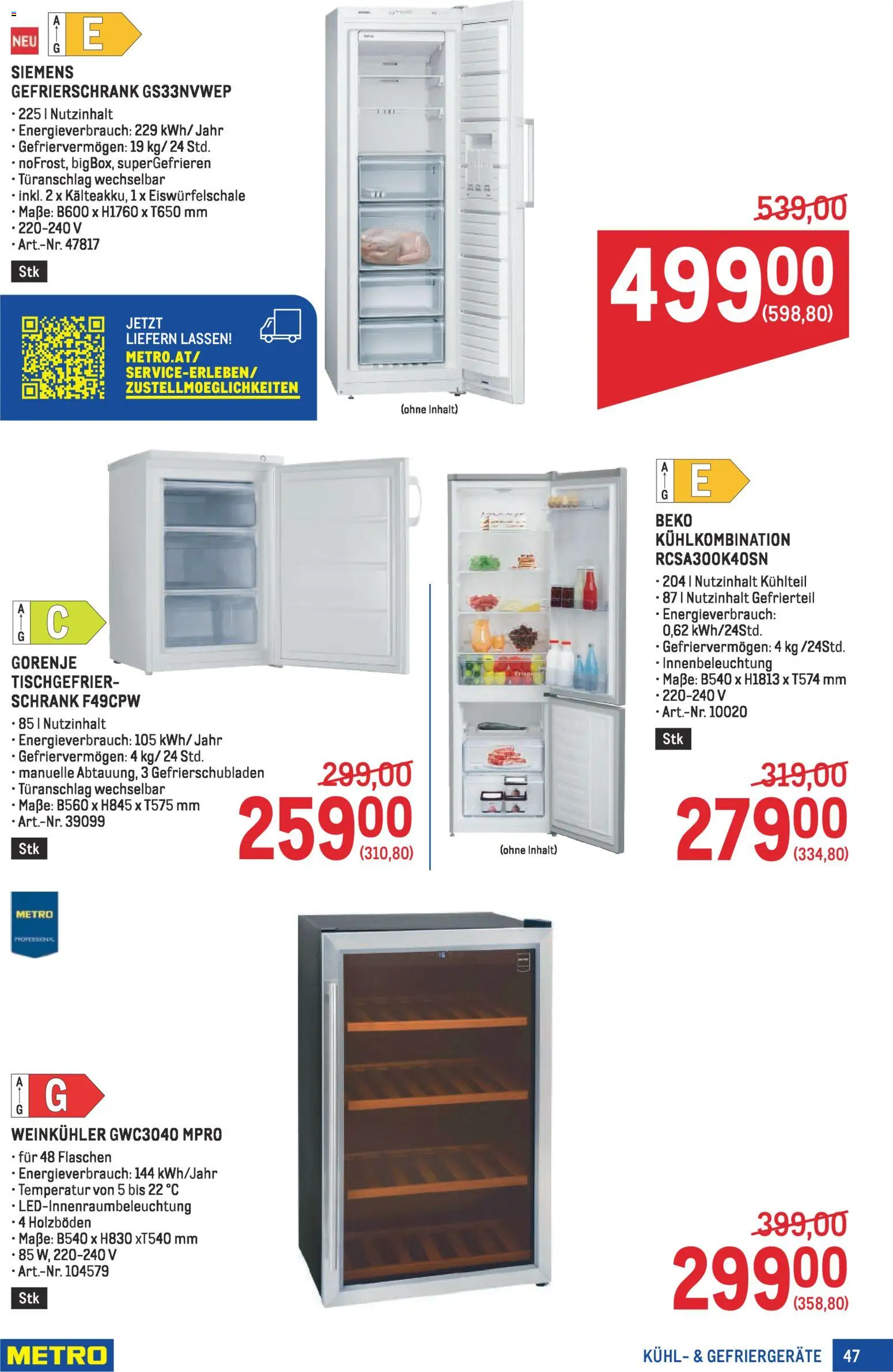 Metro Profi gültig ab 22.01.2026 | Seite: 47 | Produkte: Gefrierschrank, Schrank