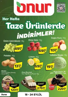 18.09.2025 tarihinden itibaren geçerli olan Onur Market kataloğu önizlemesi