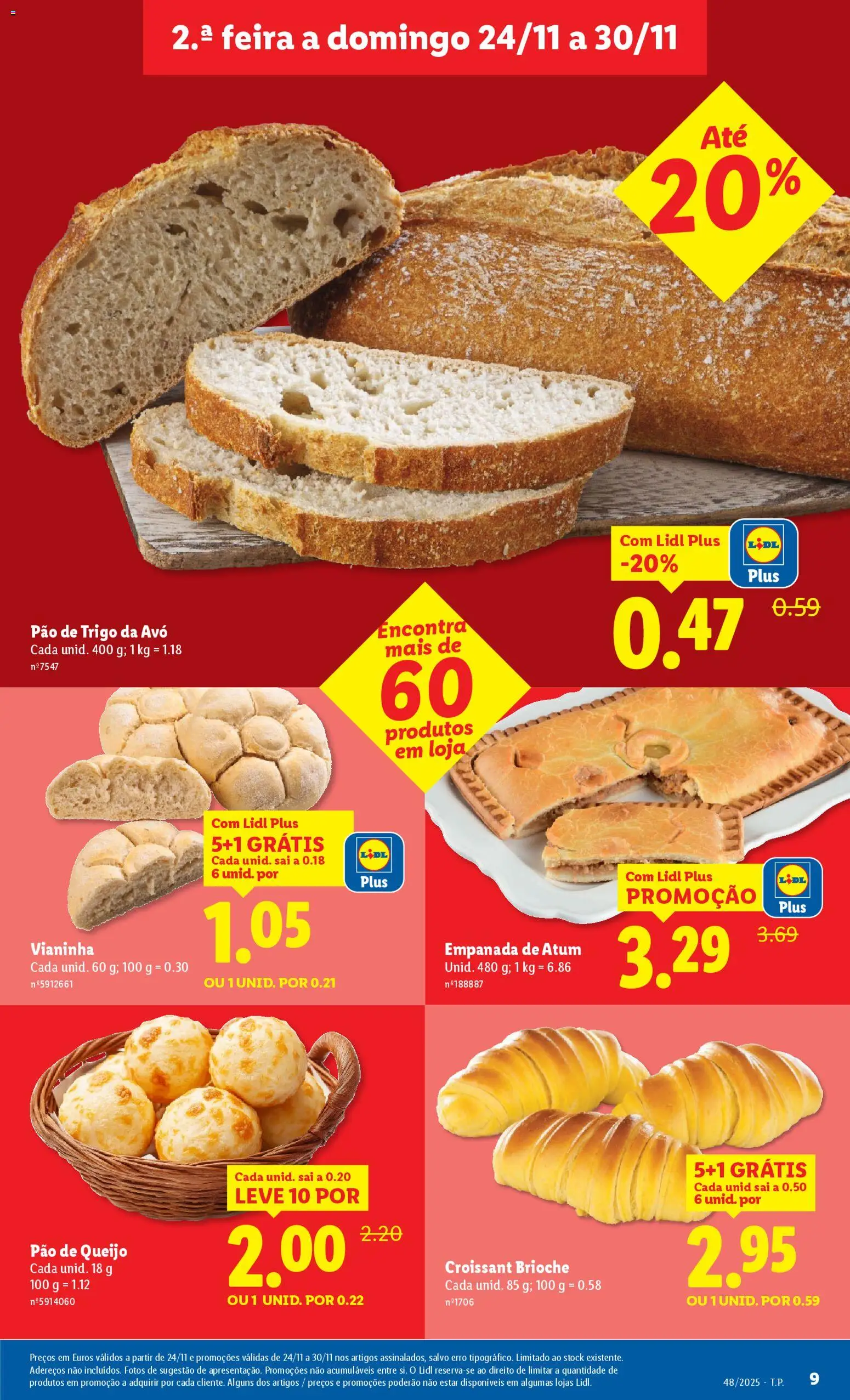 Lidl Black Friday │ válido de 24.11.2025 | Página: 9 | Produtos: Atum, Pão de queijo, Queijo, Pão