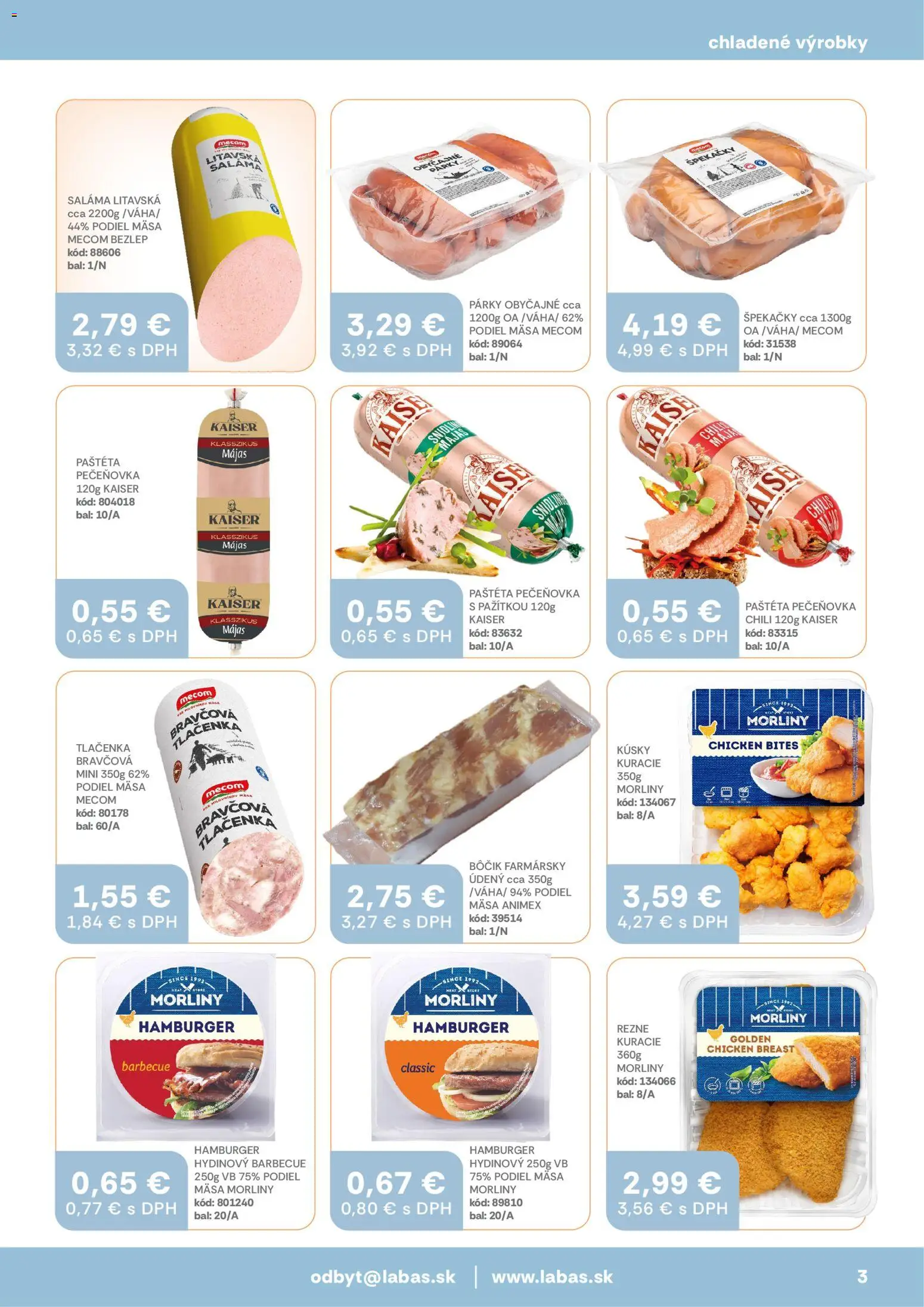 Nové Labaš akcie – leták je platný od 24.04.2026 | Strana: 3 | Produkty: Saláma, Párky