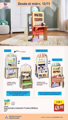 Vista previa TOYLINO® Supermercado y restaurante / Escuela y biblioteca, De madera. Unidad válido desde el 02.11.2025 | Página: 35 | Productos: Bolsa, Κούβα, Biblioteca