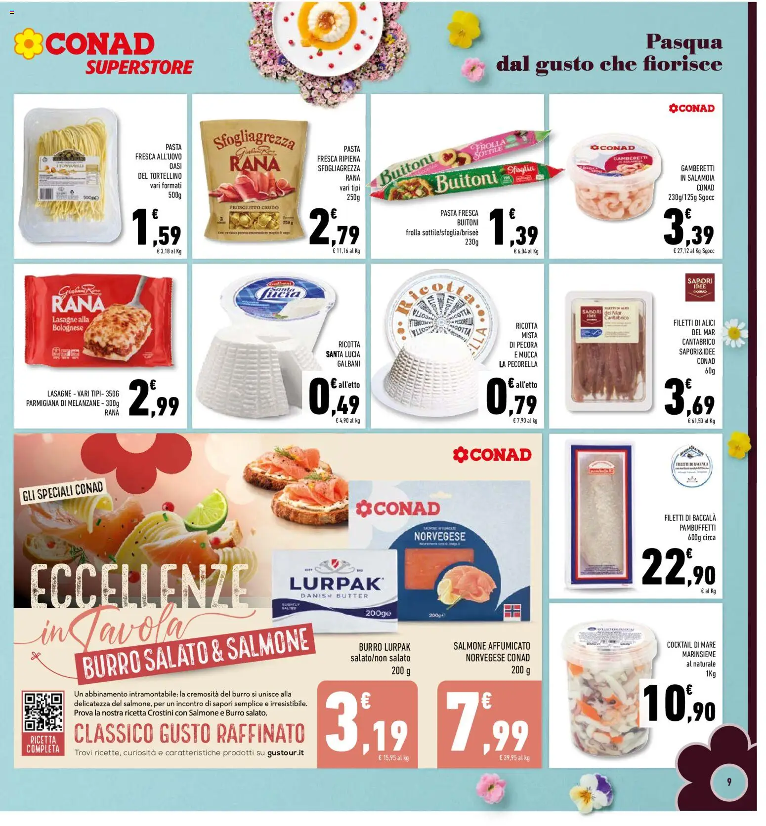 Volantino Conad del 25.03.2026 | Pagina: 9 | Prodotti: Prosciutto, Pasta, Crostini, Alici