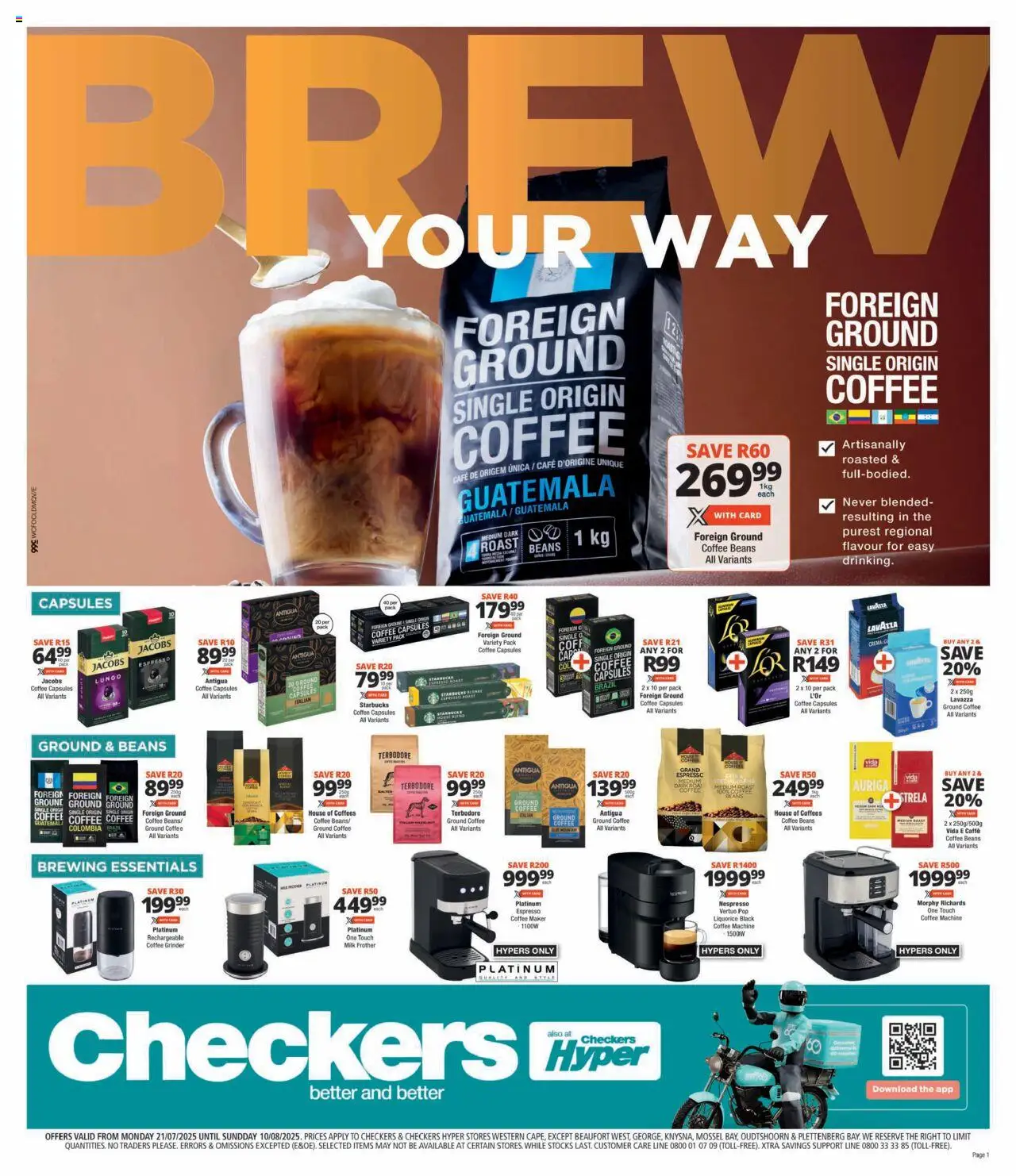 Checkers Western Cape - Coffee Promotion │ valid from 21.07.2025 | Page: 1 | Products: Coffee maker, Grinder, Coffee grinder, Coffee