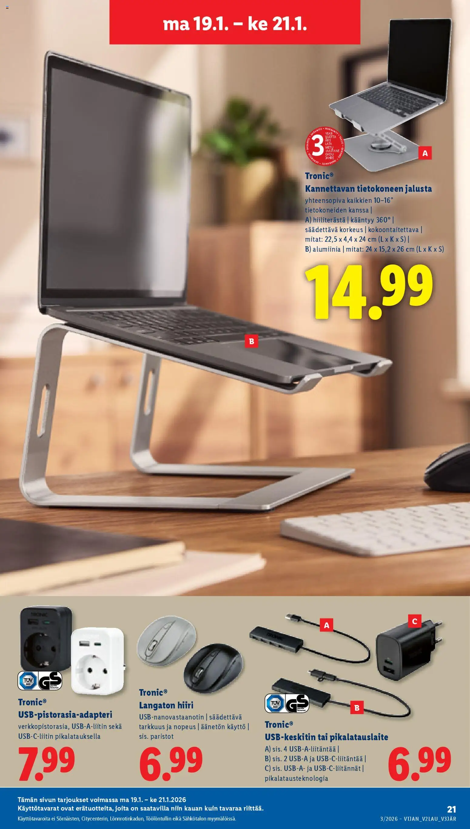 Lidl tarjoukset – voimassa 15.01.2026 alkaen | Sivu: 27 | Tuotteet: Jalusta, Paristot, Hiiri