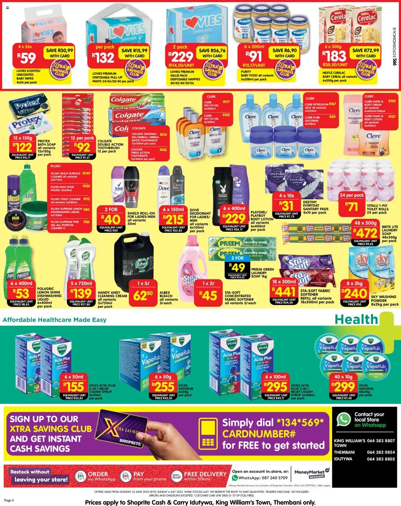 Shoprite Eastern Cape - Cash & Carry Month End Deals Idutywa, King William's Town & Thembani │ valid from 23.06.2025 | Page: 4 | Products: Toilet, Cream, Baby food, Fabric softener