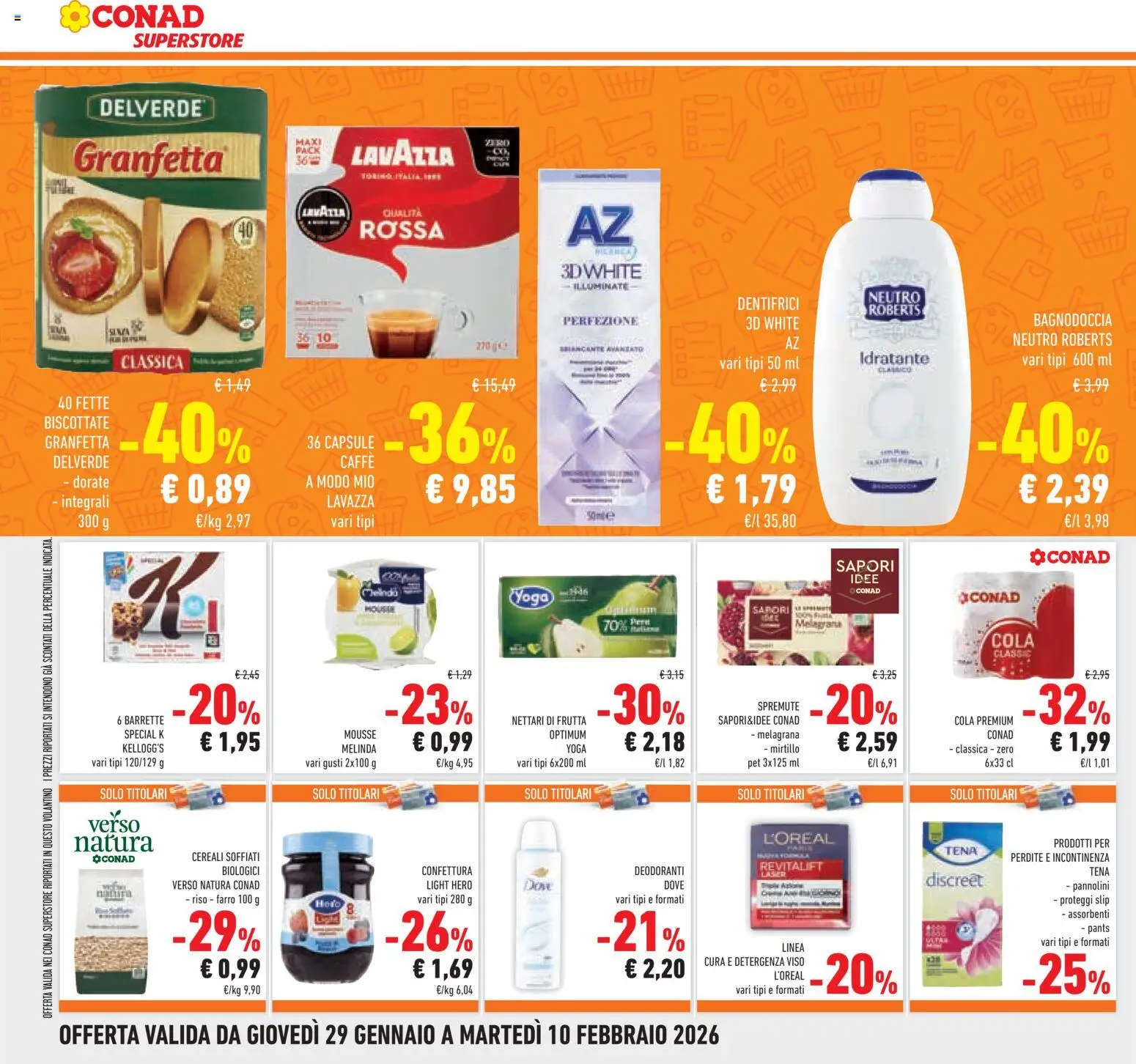 Volantino Conad del 29.01.2026 | Pagina: 28 | Prodotti: Pannolini, Riso, Slip, Frutta