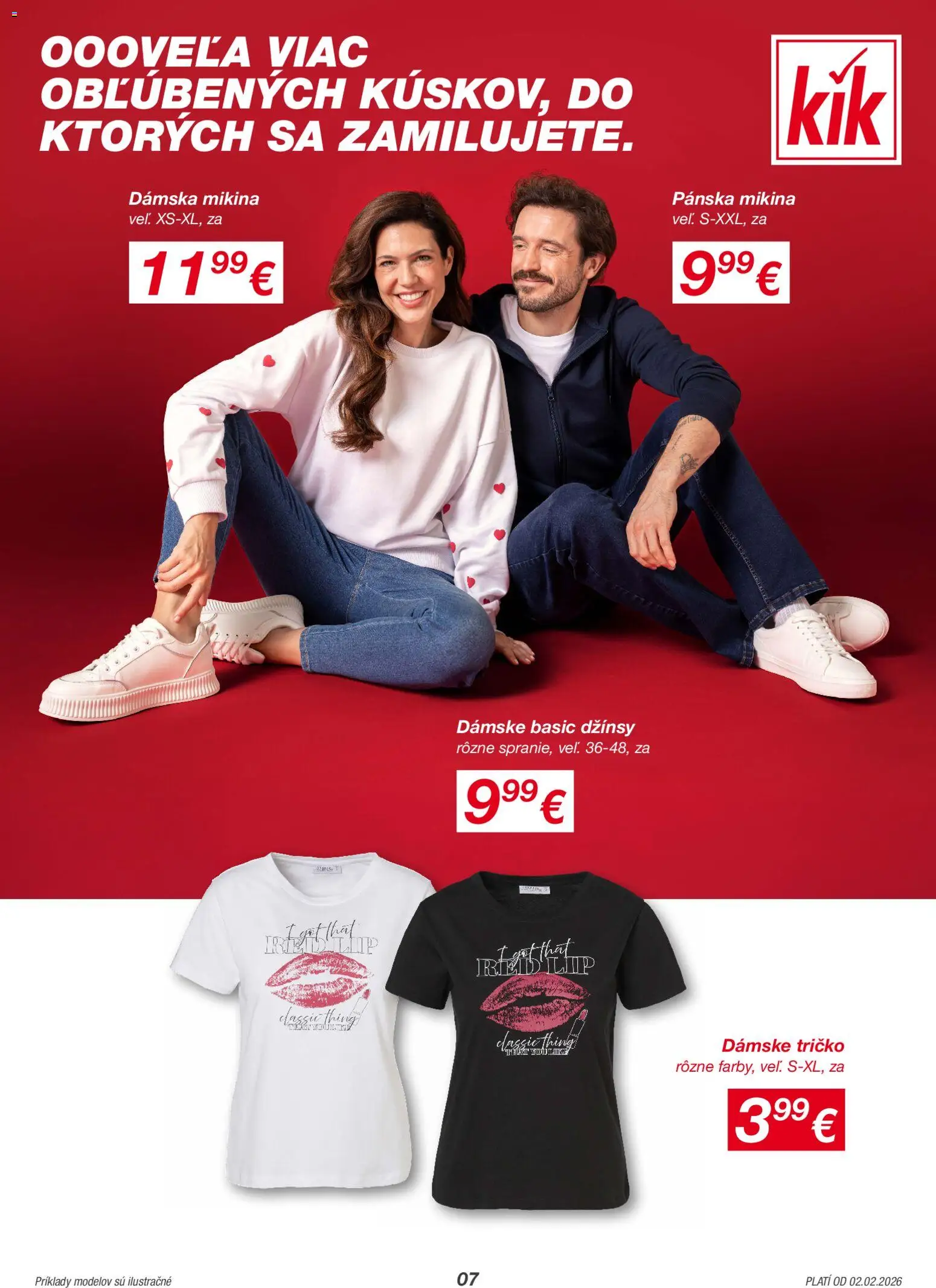 Nové Kik akcie – leták je platný od 02.02.2026 | Strana: 7 | Produkty: Tričko, Mikina