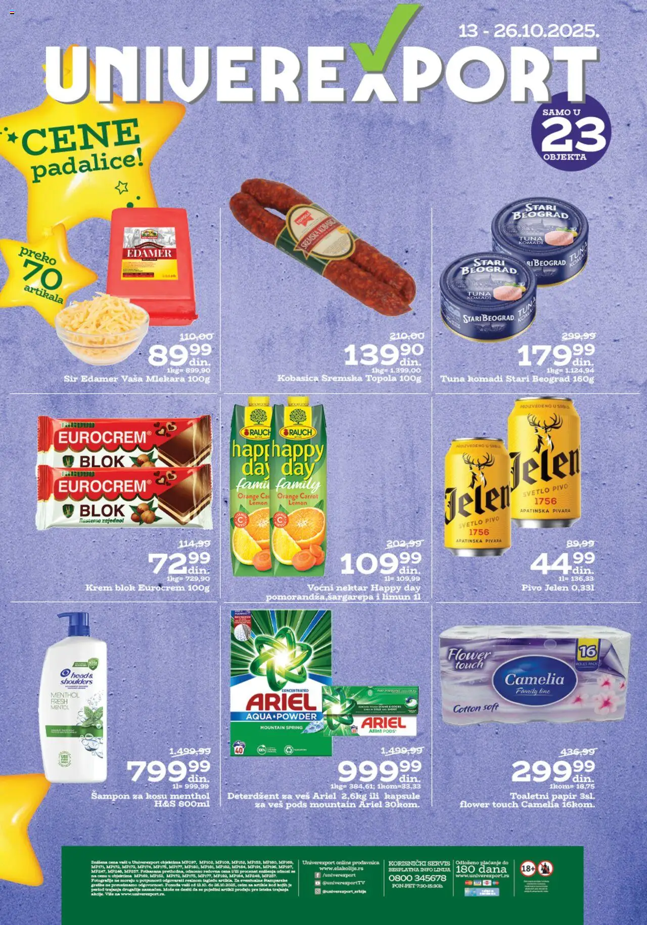 Univerexport katalog - važi od 13.10.2025 | Strana: 1 | Proizvode: Deterdžent, Eurocrem, Edamer, Pivo