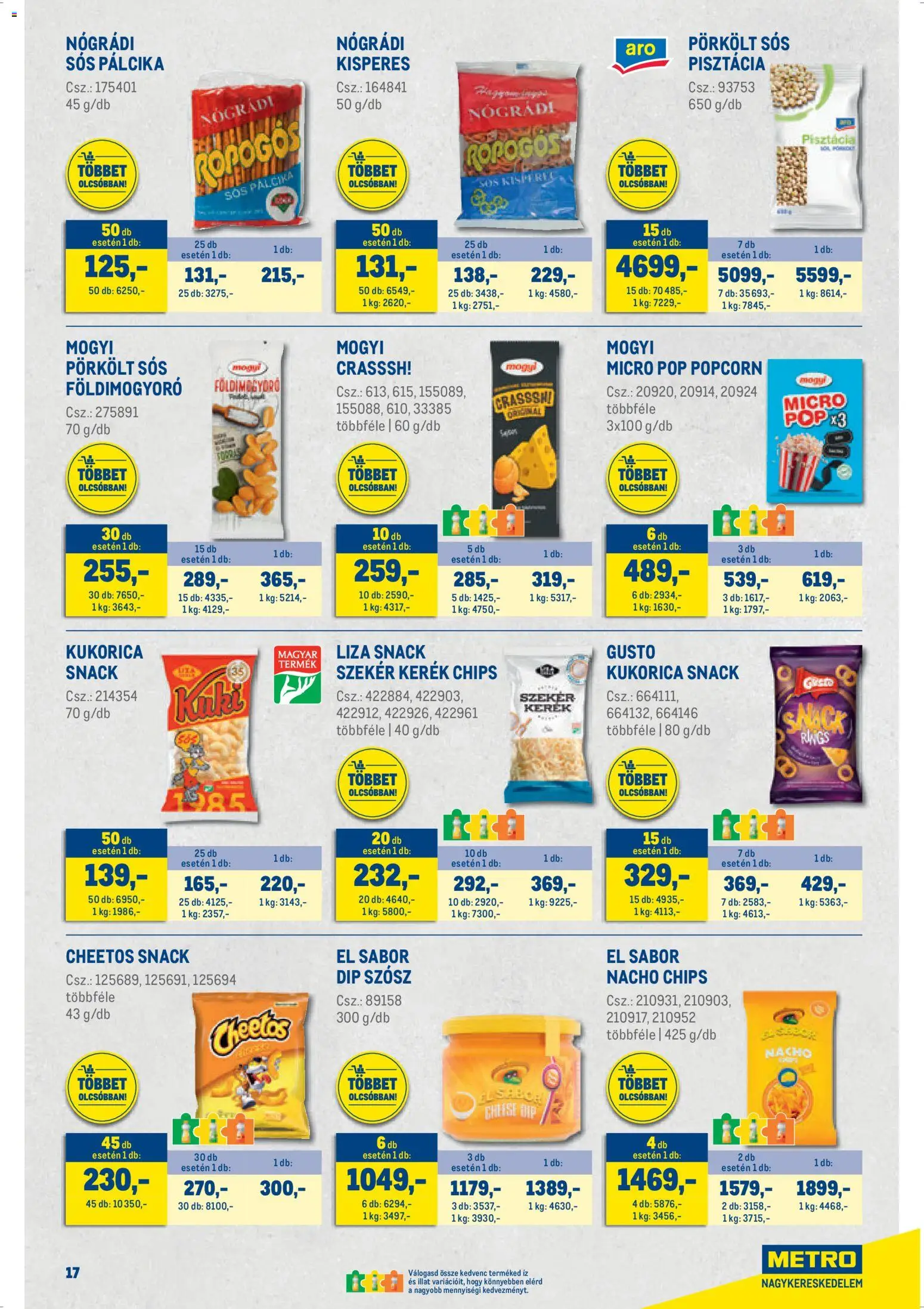 Metro akciós ujság - amely érvényes a következő dátumtól: 07.04.2026 | Oldal: 17 | Termékek: Pisztácia, Cheetos, Popcorn, Szósz