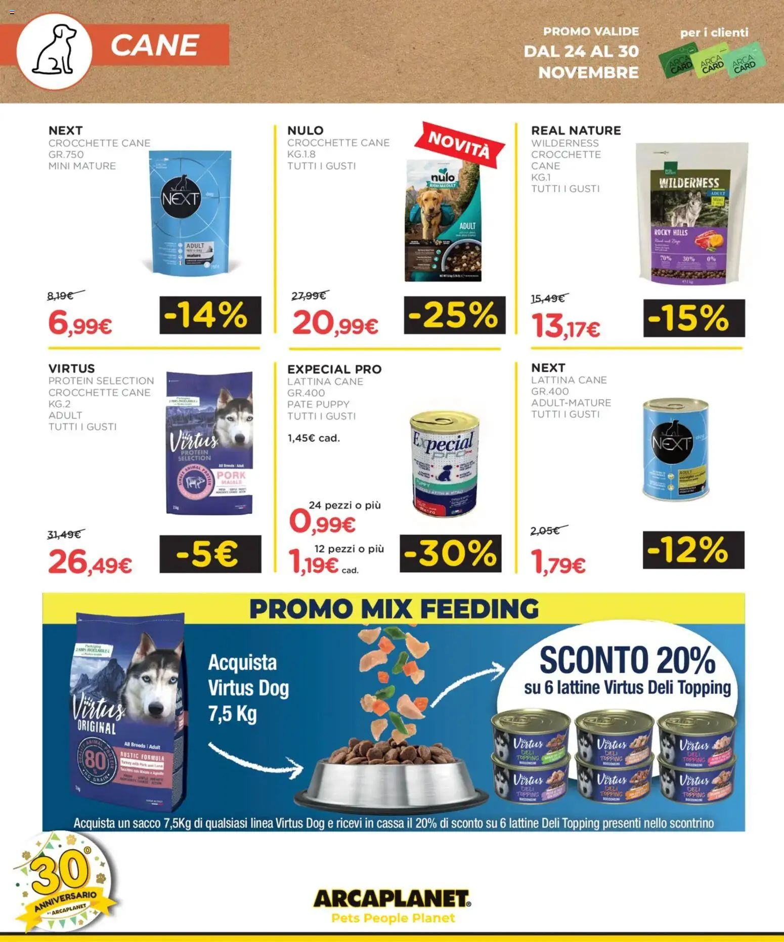 Volantino Arcaplanet del 24.11.2025 | Pagina: 20 | Prodotti: Paté, Crocchette, Crocchette cane, Topping