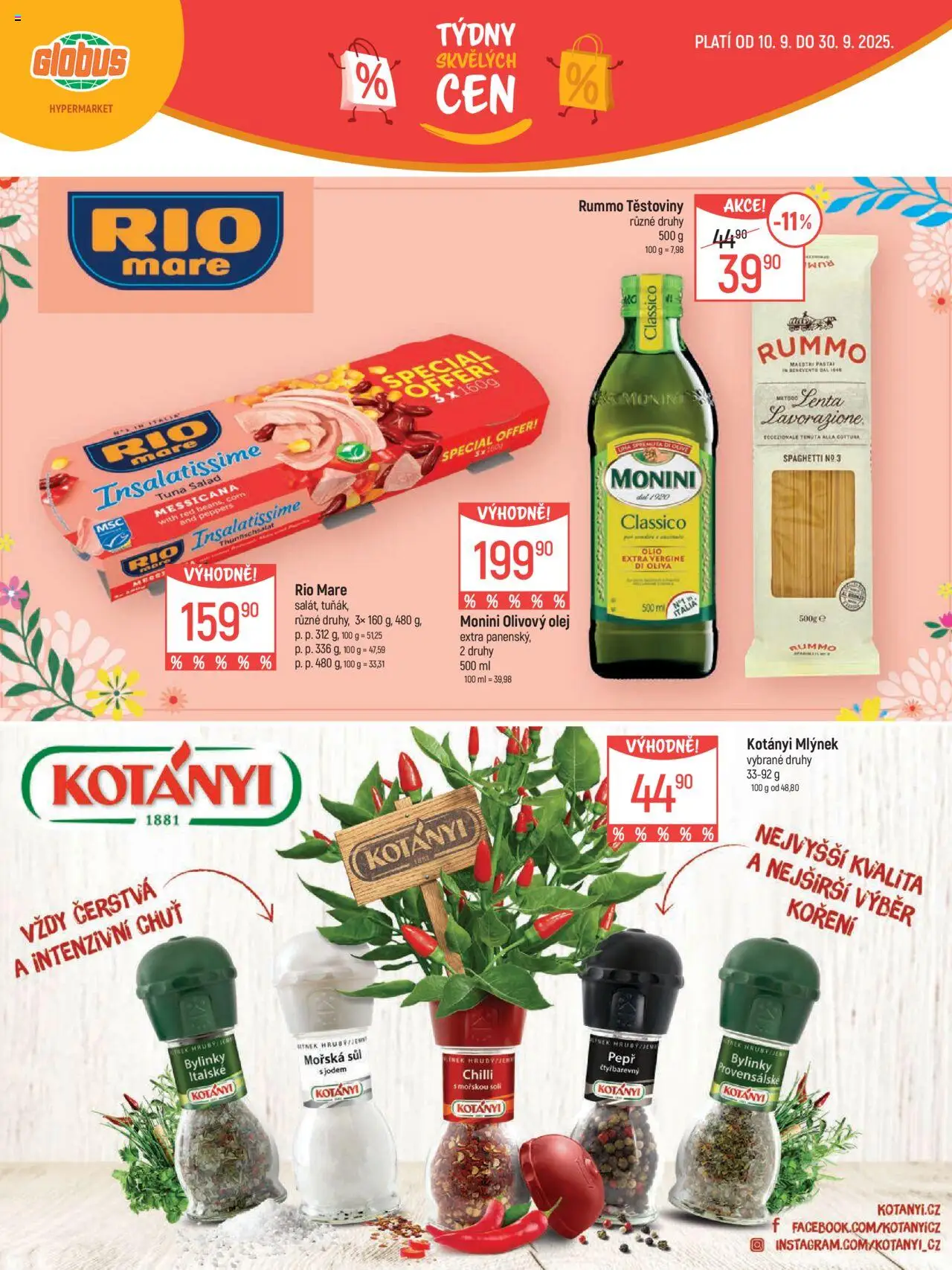 Globus leták - Praha Černý Most od 10.09.2025 | Strana: 10 | Produkty: Globus, Těstoviny, Rio mare, Koření