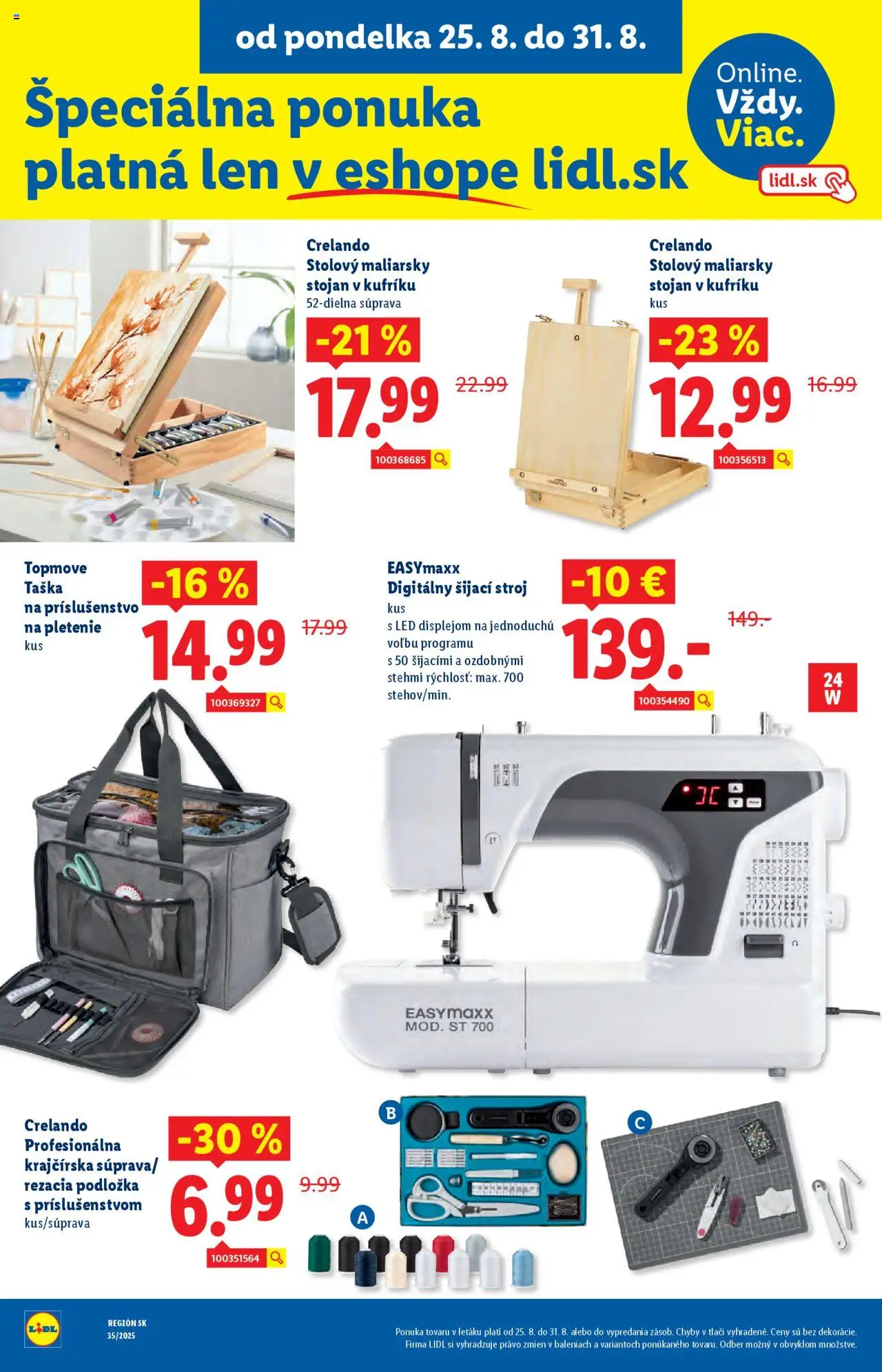 Lidl leták │ platný od 25.08.2025 | Strana: 61 | Produkty: Šijací stroj, Led, Taška