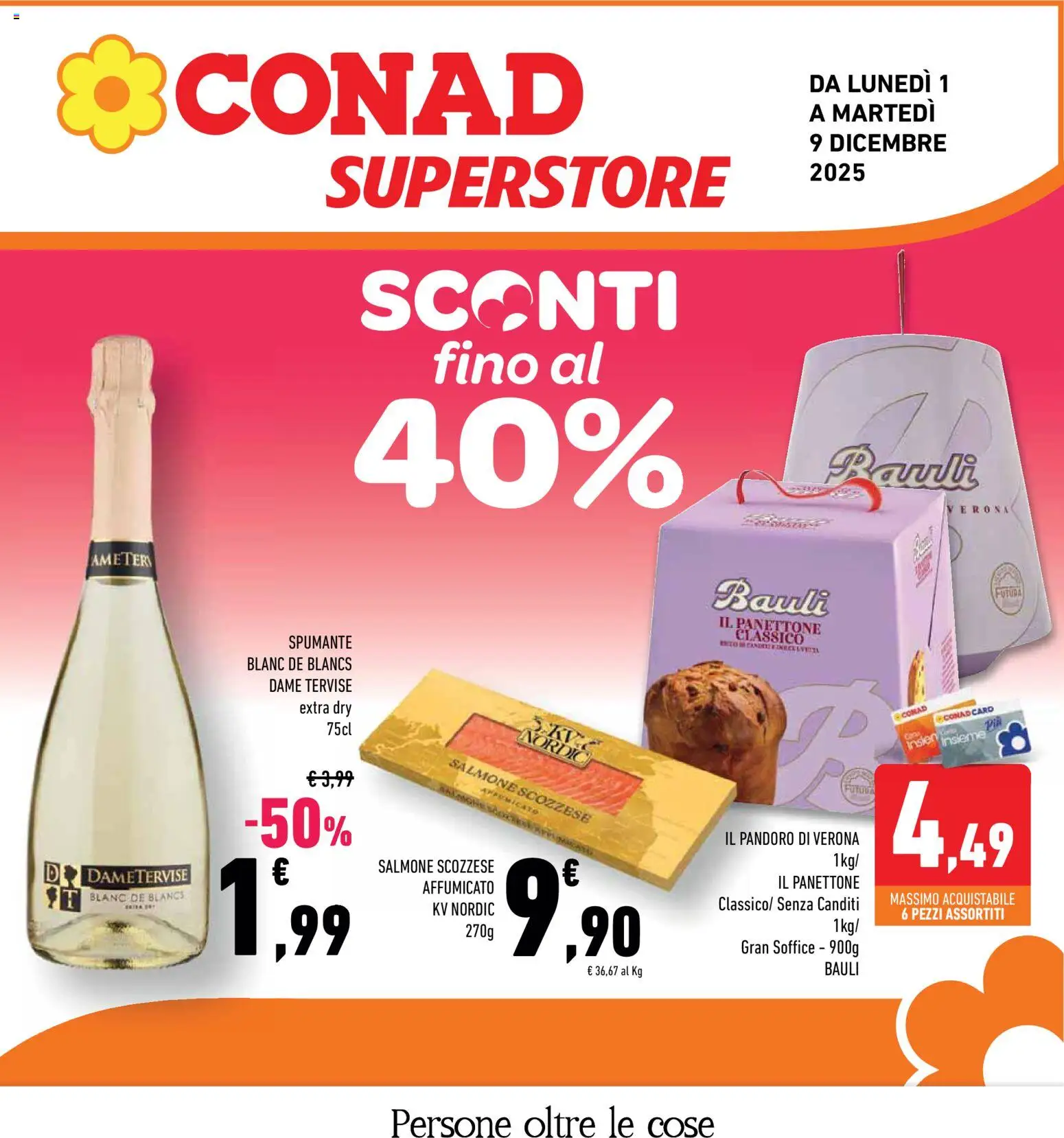 Volantino Conad del 01.12.2025 | Pagina: 1 | Prodotti: Salmone, Pandoro, Panettone, Spumante