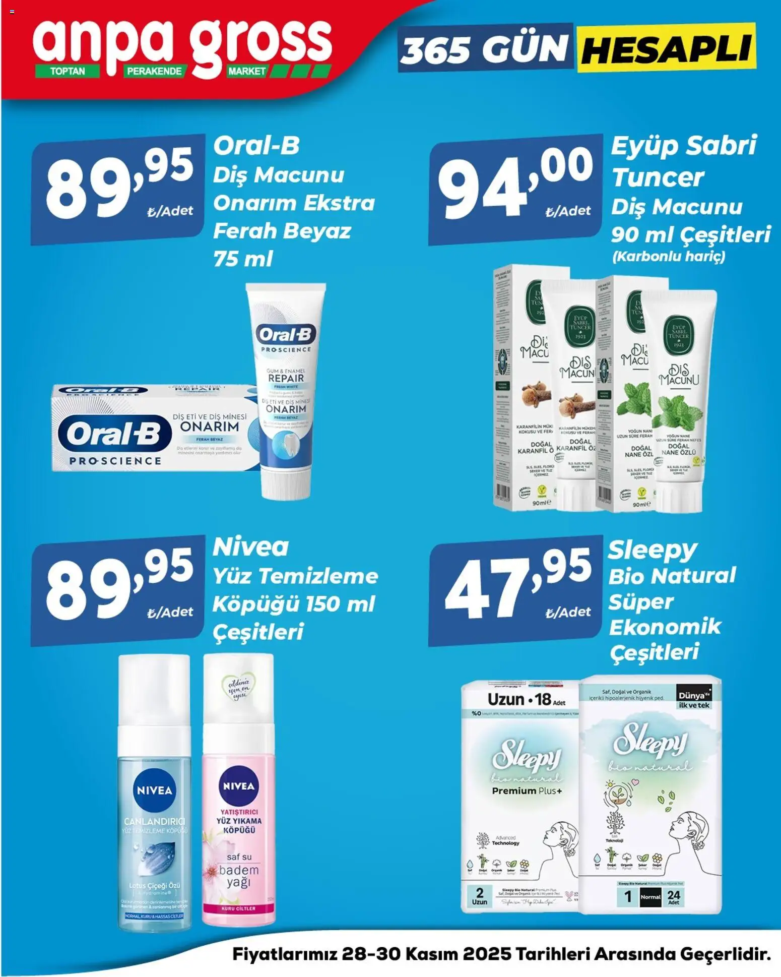 Anpa Gross İndirim - 28.11.2025 tarihinden itibaren geçerlidir | Sayfa: 5 | Ürünler: Hijyenik ped, Diş macunu, Su, Nane