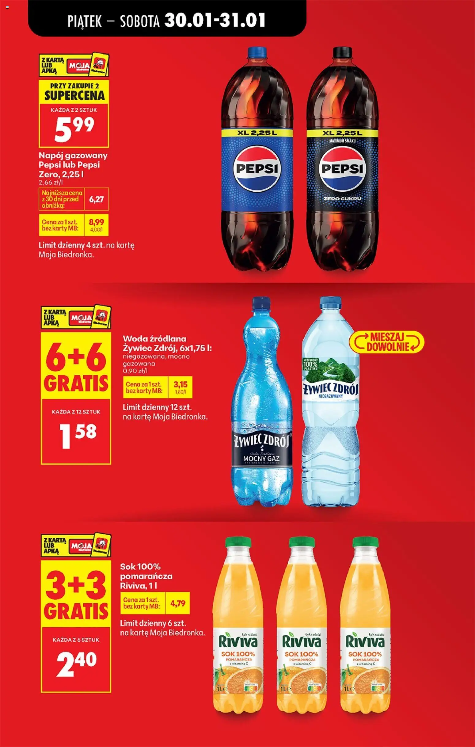Biedronka gazetka - Od piątku od 30.01.2026 | Strona: 17 | Produkty: Woda źródlana, Pepsi, Sok, Woda