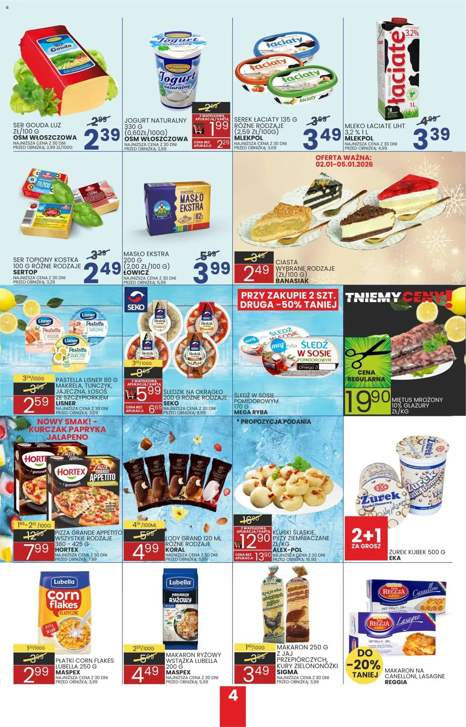 Wafelek Gazetka od 02.01.2026 | Strona: 4 | Produkty: Zurek, Szynka, Makaron ryżowy, Popcorn