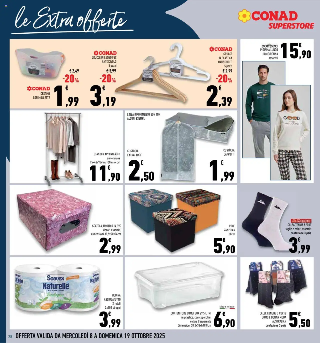 Volantino Conad del 08.10.2025 | Pagina: 28 | Prodotti: Pigiama, Armadio, Cestino, Grucce