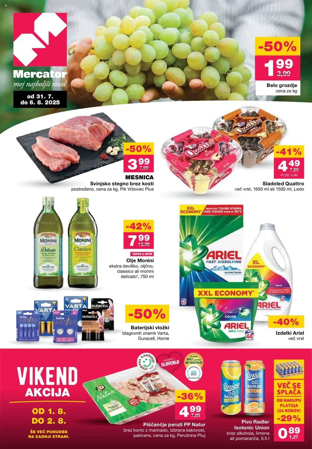Mercator katalog │ velja od 31.07.2025 | Stran: 1 | Izdelki: Olje, Pivo, Detergent, Sladoled