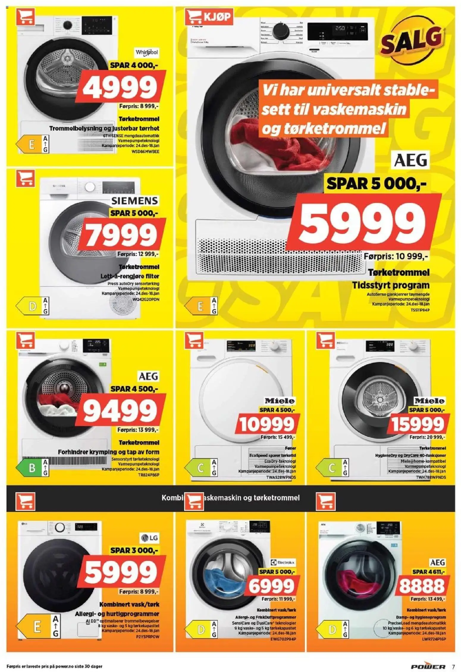 {H1} | Side: 7 | Produkter: Vaskemaskin, Tørketrommel