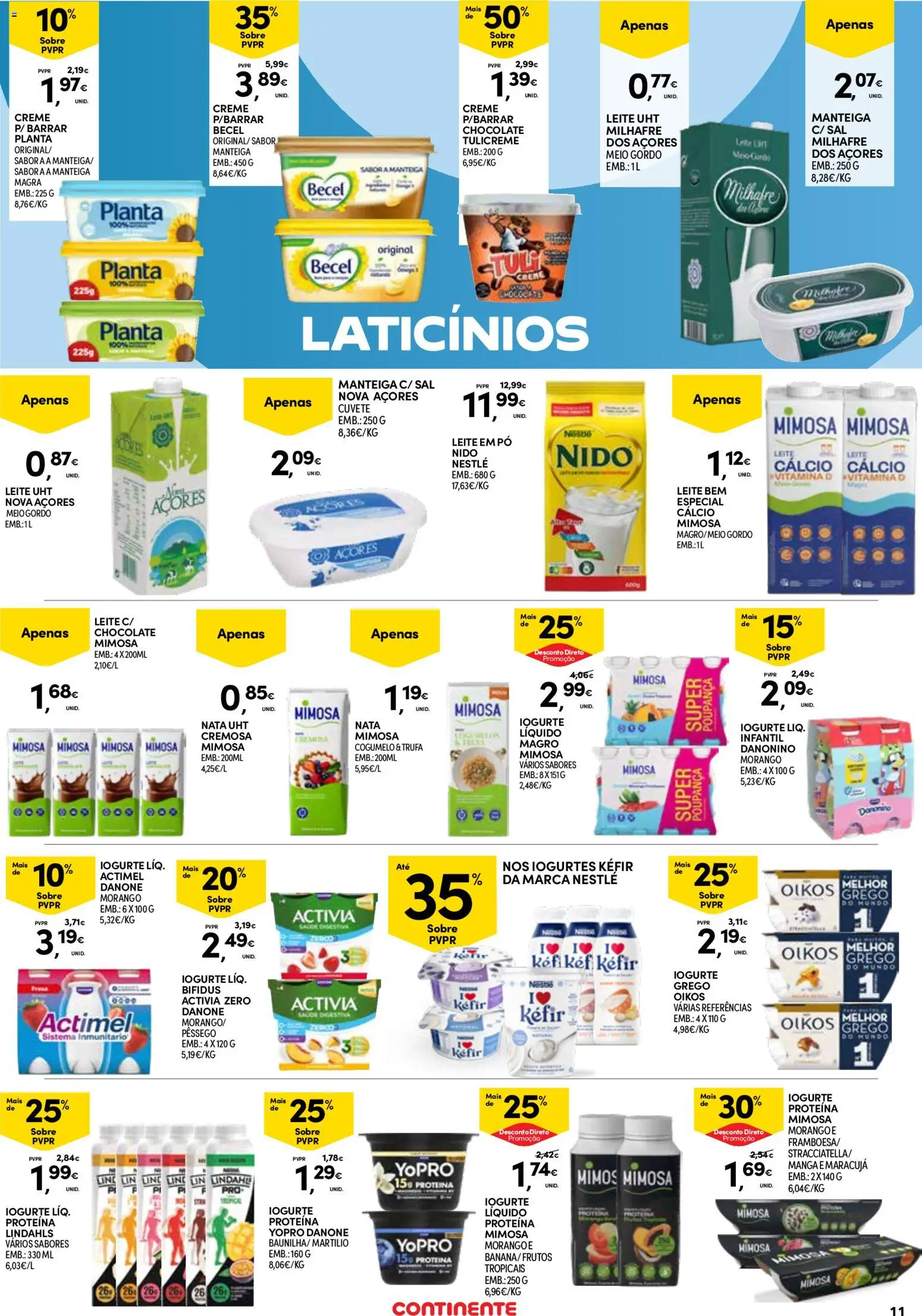 Continente Açores  │ válido de 16.04.2026 | Página: 11 | Produtos: Iogurtes, Leite em pó, Cálcio, Vitamina d