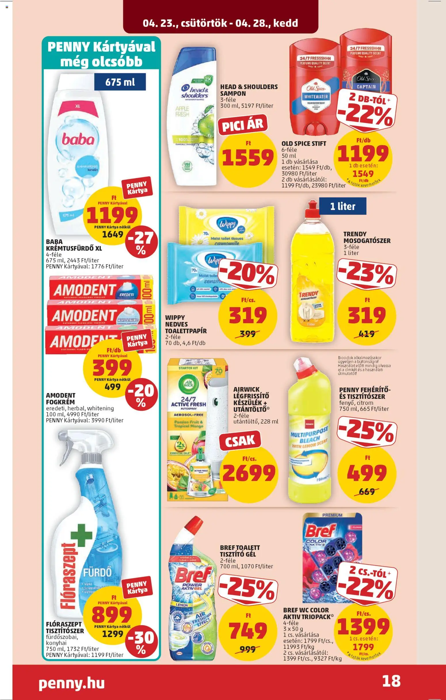 PENNY akciós ujság - amely érvényes a következő dátumtól: 23.04.2026 | Oldal: 21 | Termékek: Stift, WC, Légfrissítő, Sampon