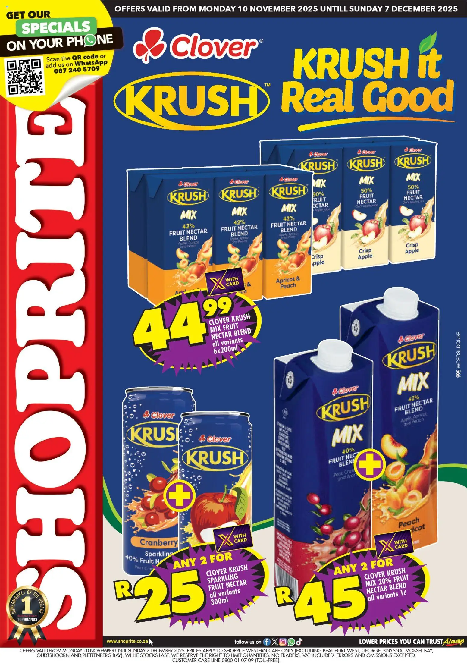 New Shoprite catalogue – valid from 10.11.2025 | Page: 1 | Products: Phone, Juice, Fruit, Peach