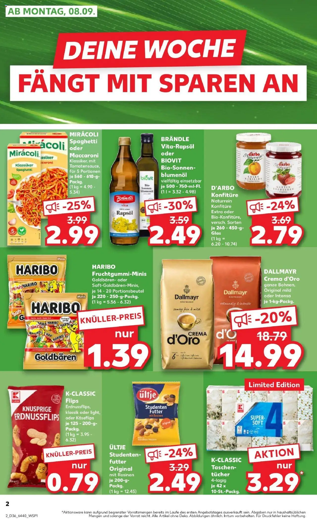 Kaufland prospekt Rüsselsheim Am Main	 – gültig ab 07.09.2025 | Seite: 2 | Produkte: Haribo, Rapsöl, Rosinen, Dallmayr