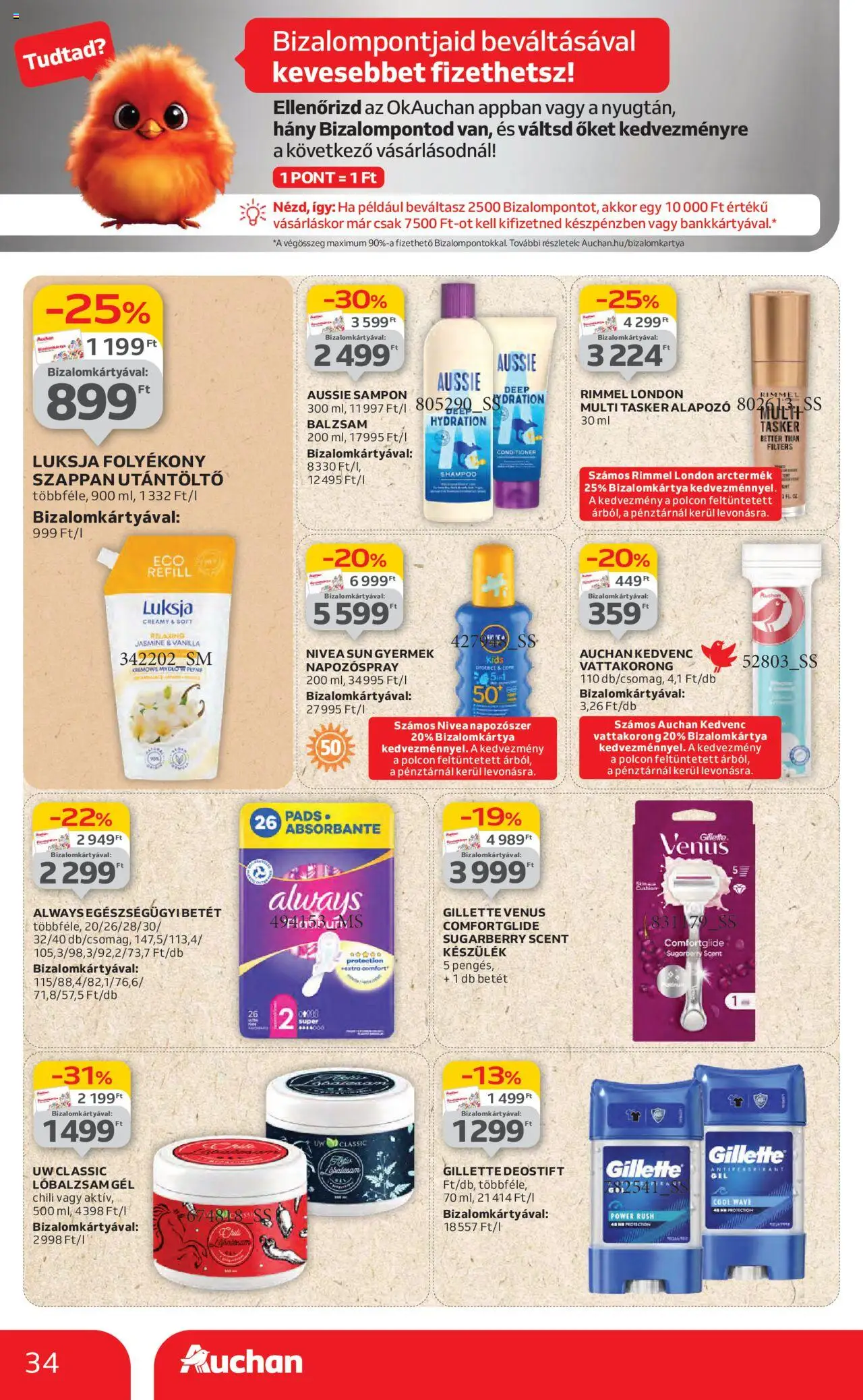 Auchan akciós ujság - amely érvényes a következő dátumtól: 26.06.2025 | Oldal: 34 | Termékek: Chili, Vattakorong, Alapozó, Sampon