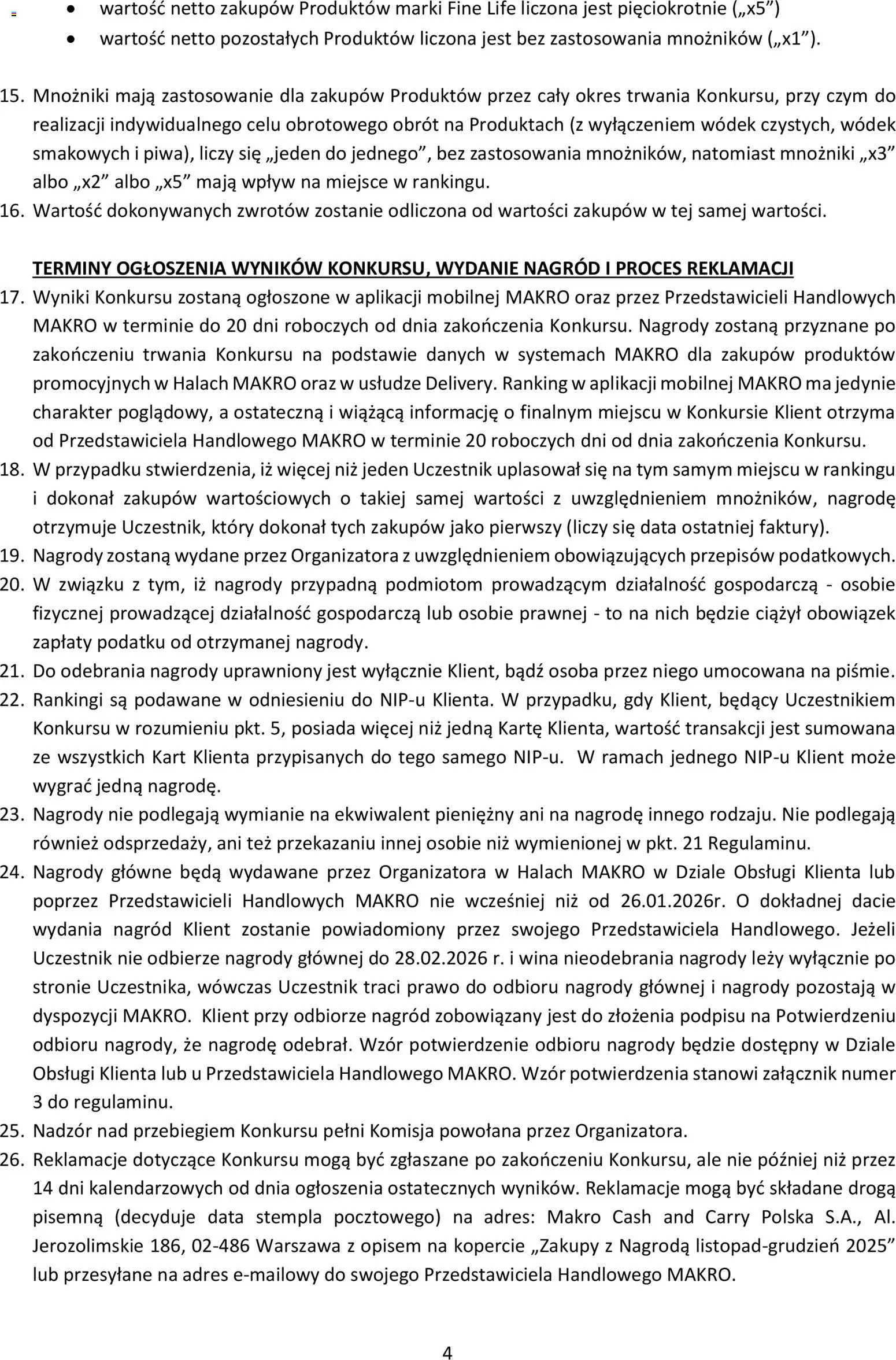 Makro Gazetka - Regulamin konkursu zakupy z nagrodą od 02.11.2025 | Strona: 4