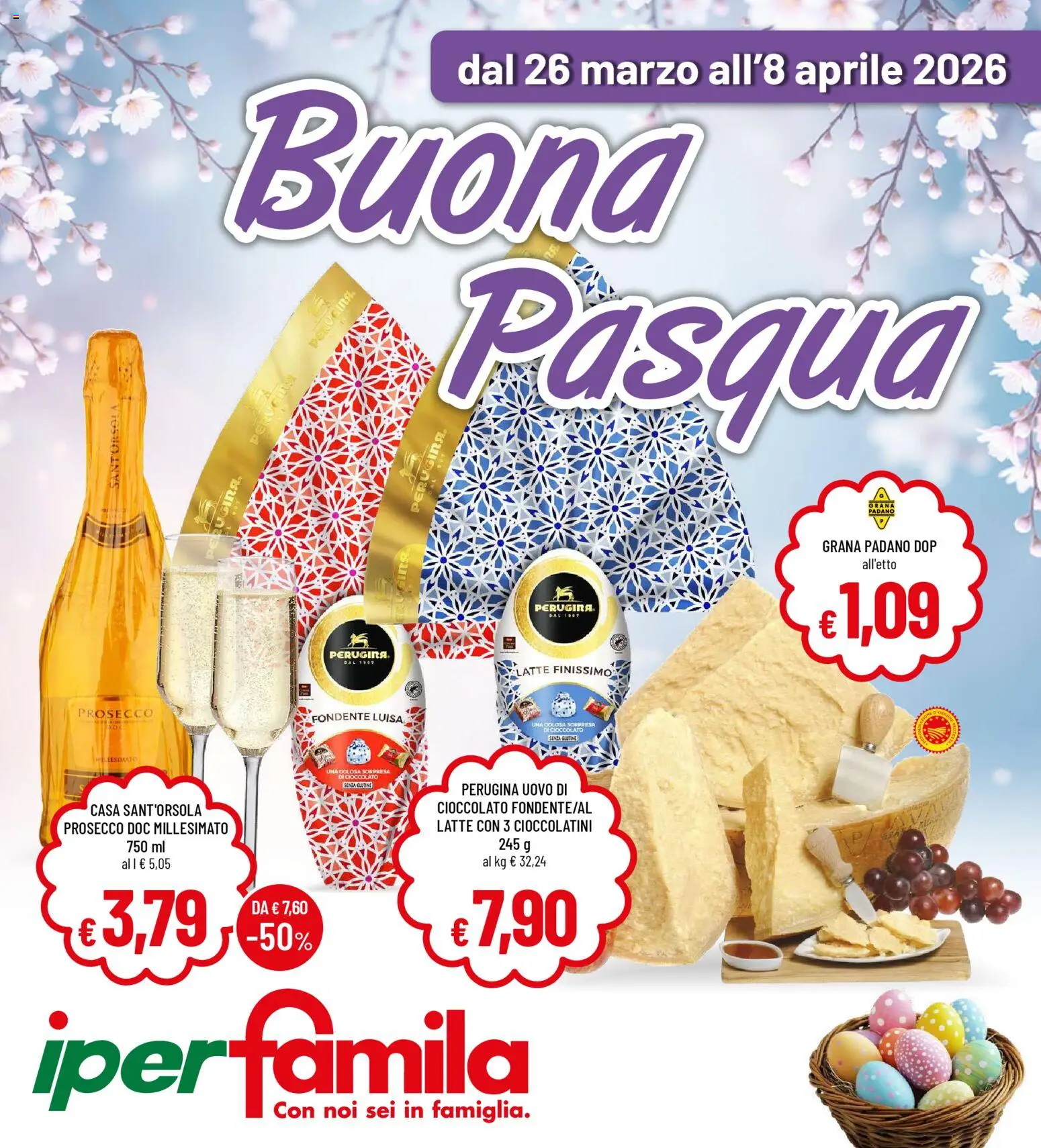 Volantino Famila del 26.03.2026 | Pagina: 1 | Prodotti: Cioccolato, Prosecco, Grana Padano, Cioccolatini