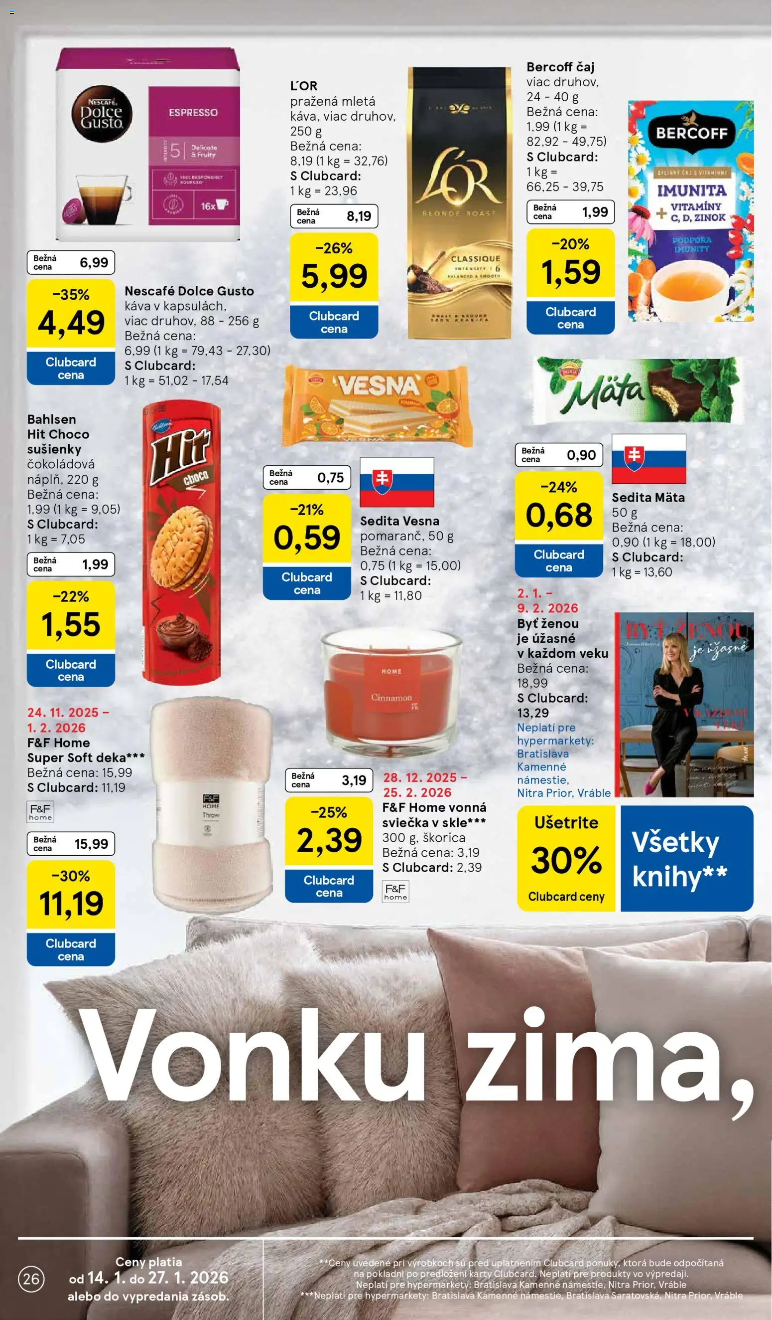 Nové Tesco akcie – leták je platný od 14.01.2026 | Strana: 26 | Produkty: Dolce Gusto, Káva, Čaj