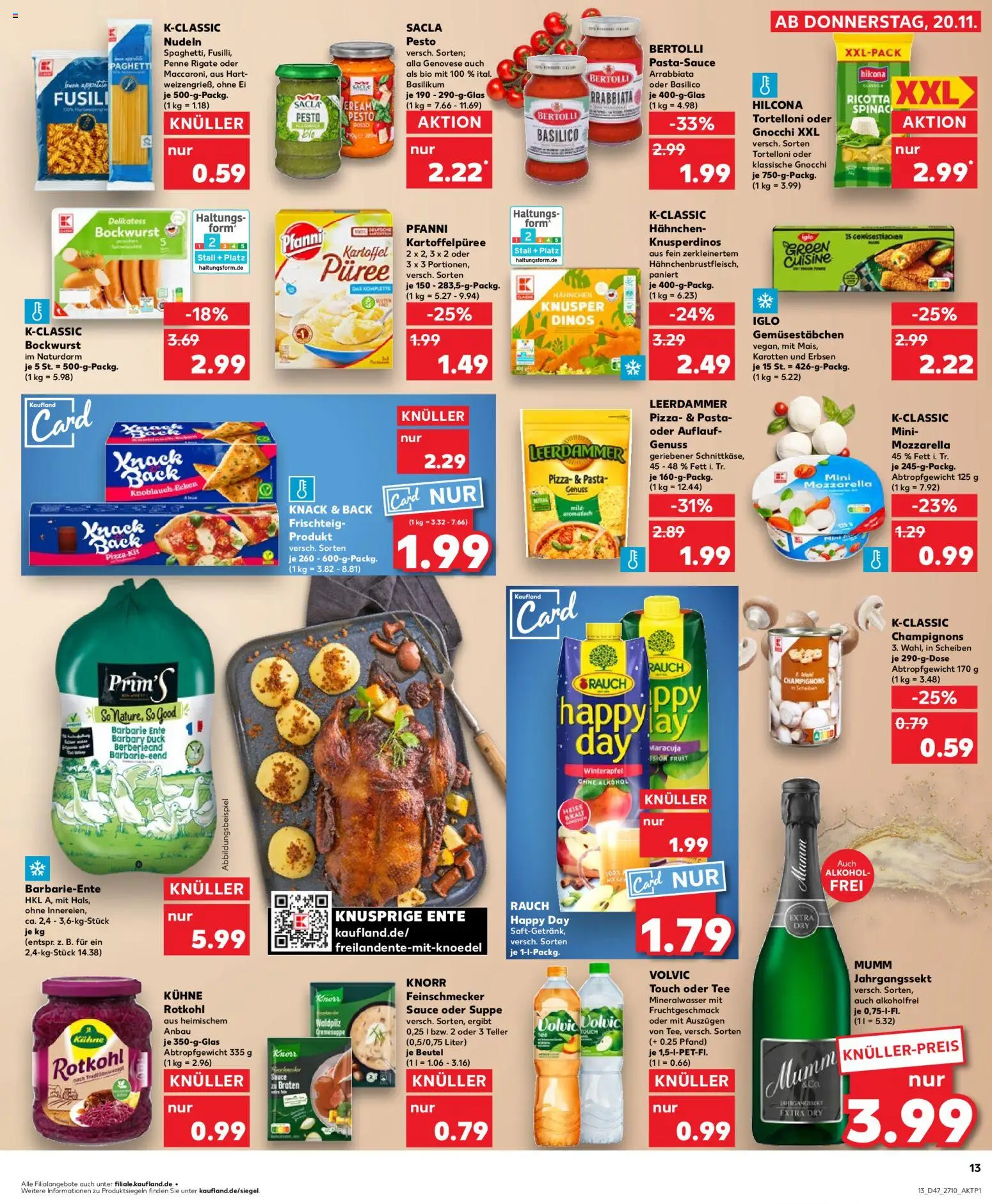 Kaufland prospekt Leipzig	 – gültig ab 23.11.2025 | Seite: 13 | Produkte: Champignons, Pizza, Nudeln, Volvic