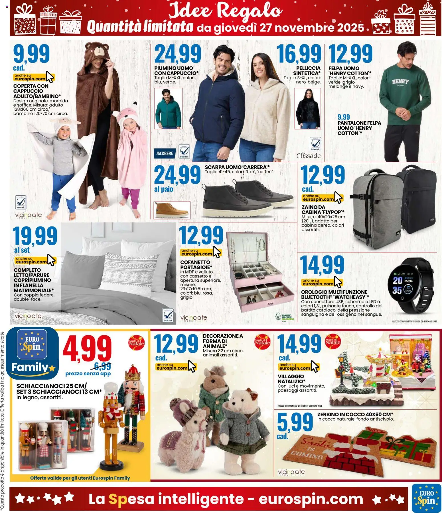 Volantino Eurospin del 27.11.2025 | Pagina: 19 | Prodotti: Schermo, Zaino, Letto, Coperta