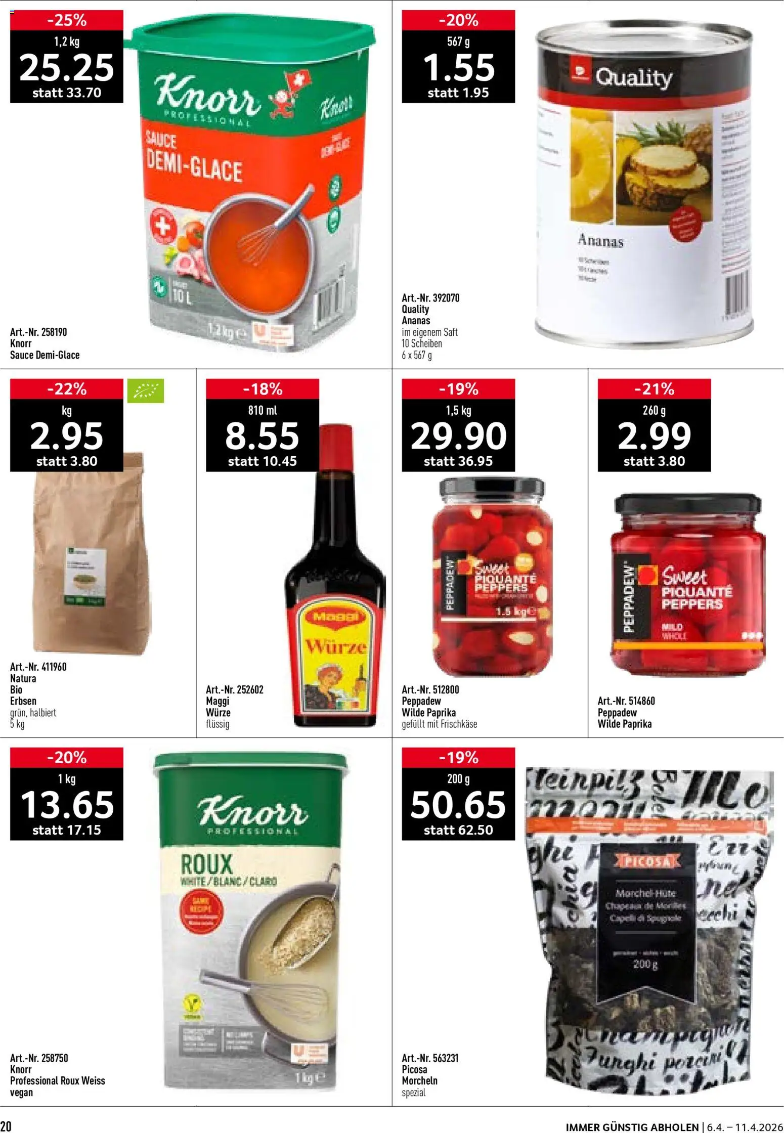 Prodega aktionen – gültig ab 06.04.2026 | Seite: 20 | Produkte: Saft, Erbsen, Ananas