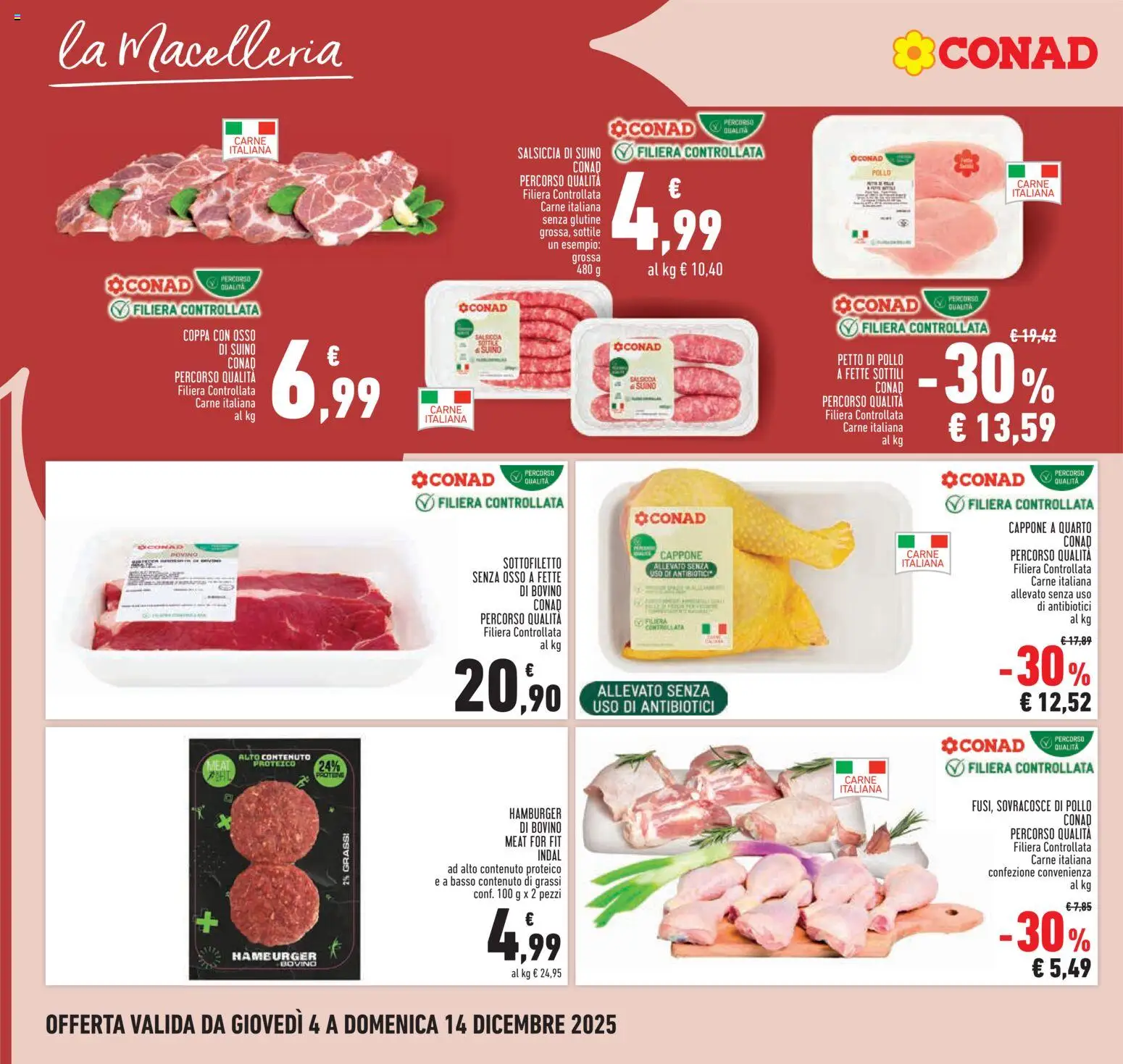 Volantino Conad del 04.12.2025 | Pagina: 6 | Prodotti: Bovino, Petto di Pollo, Suino, Hamburger