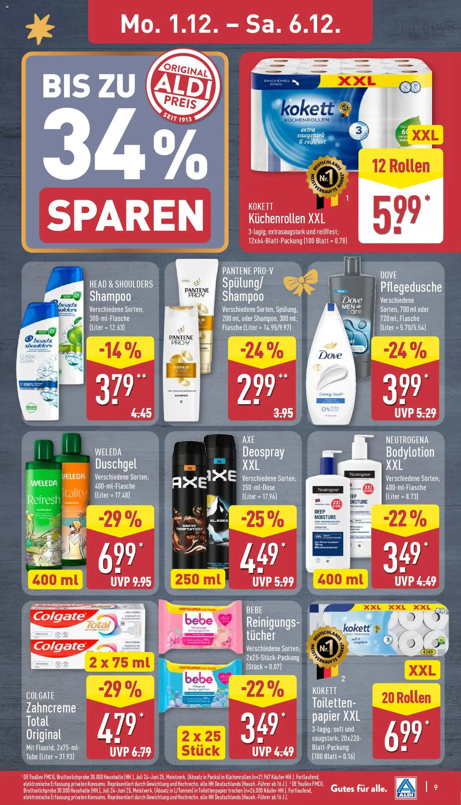 Aldi Prospekt 	 – gültig ab 01.12.2025 | Seite: 9 | Produkte: Head & shoulders, Spülung, Deospray, Toilettenpapier
