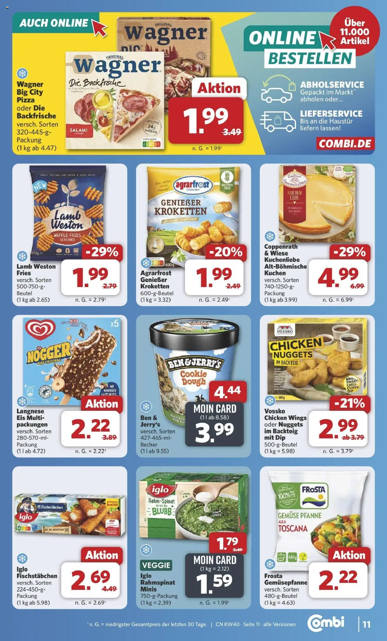 Combi Prospekt Celle	 – gültig ab 28.09.2025 | Seite: 11 | Produkte: Iglo, Ben & Jerry's, Salami, Pizza