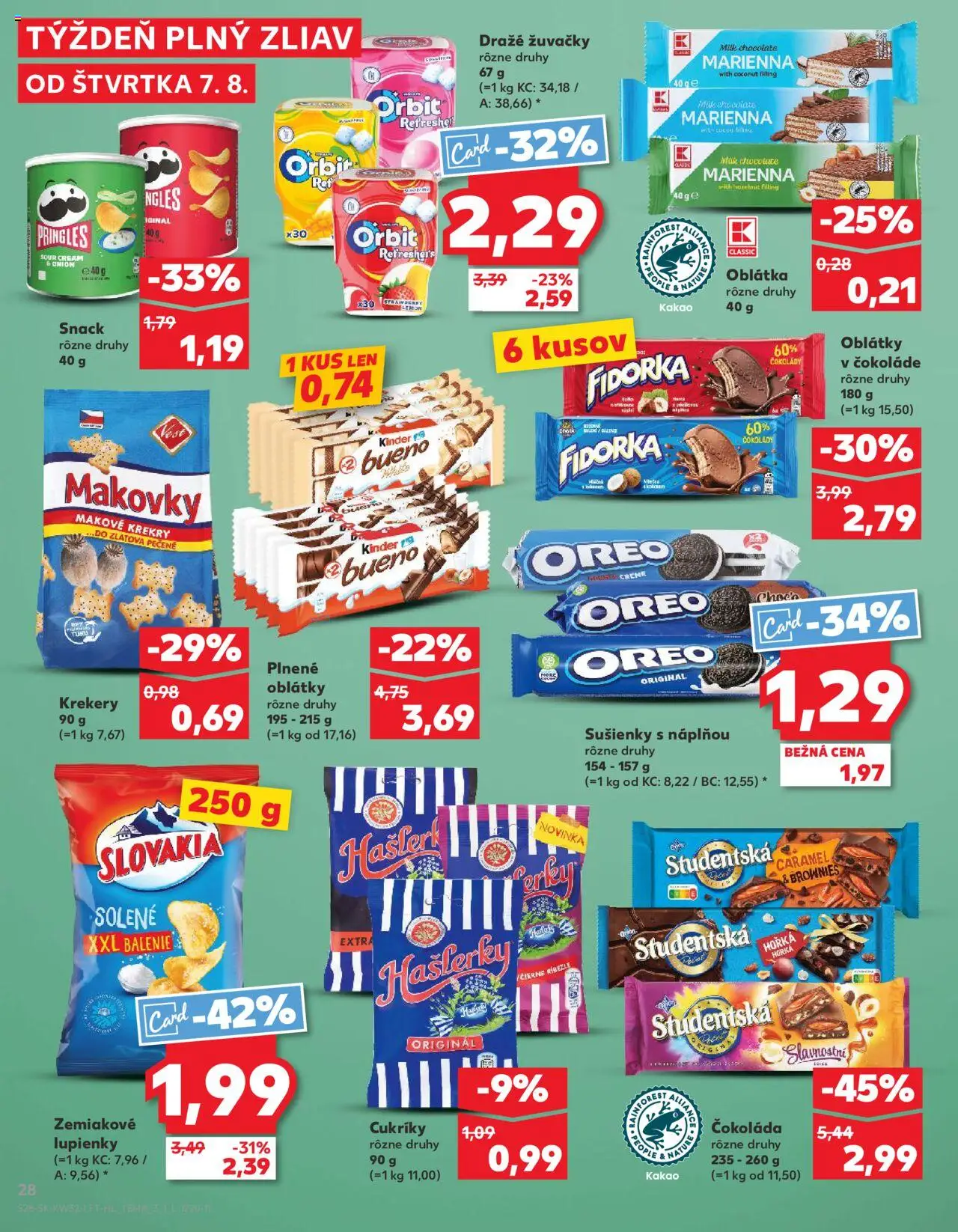 Kaufland SK akciós ujság - amely érvényes a következő dátumtól: 07.08.2025 | Oldal: 28 | Termékek: Pringles