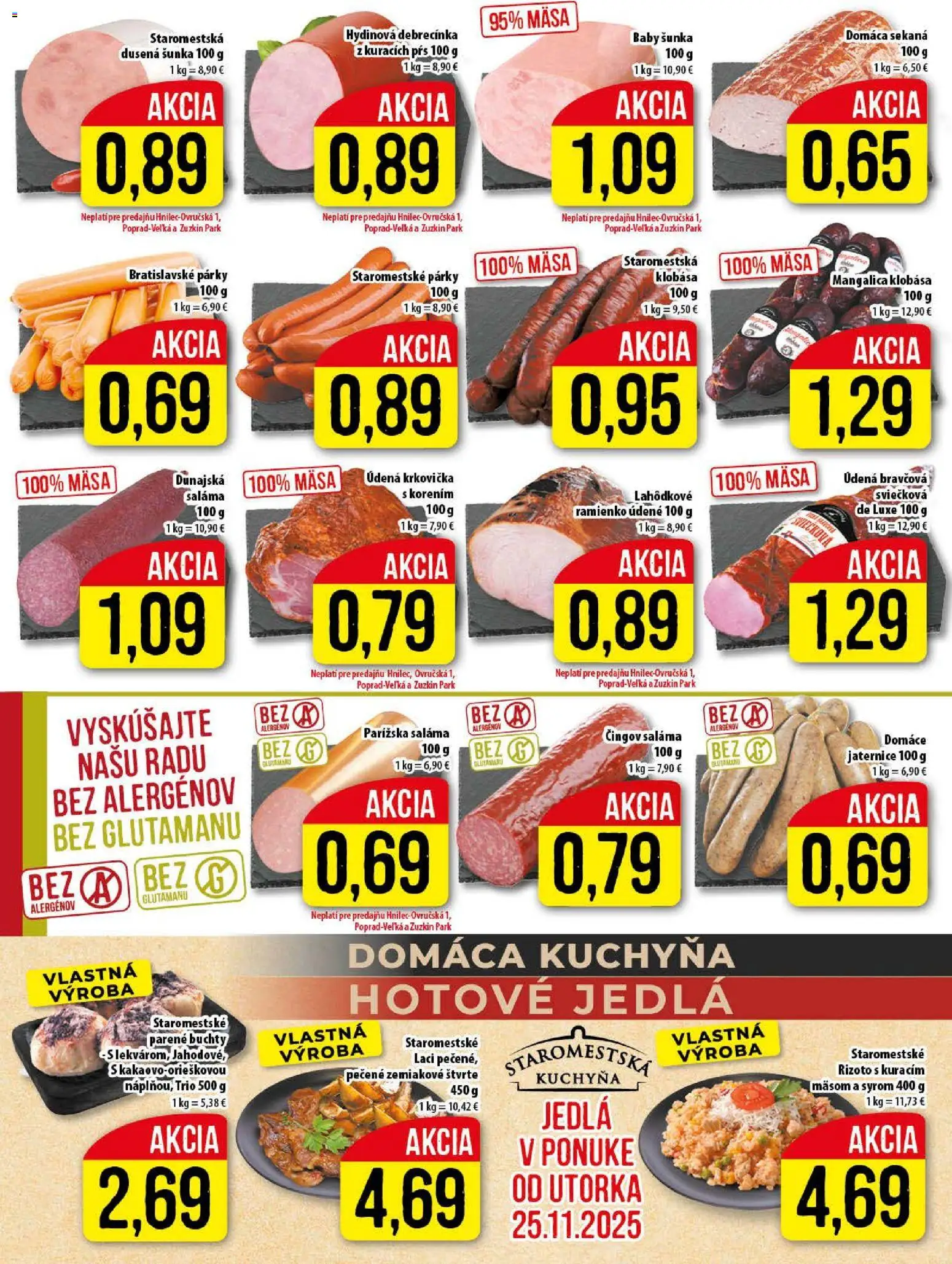 Nové Klas akcie – leták je platný od 24.11.2025 | Strana: 5 | Produkty: Kuchyňa, Krkovička, Párky