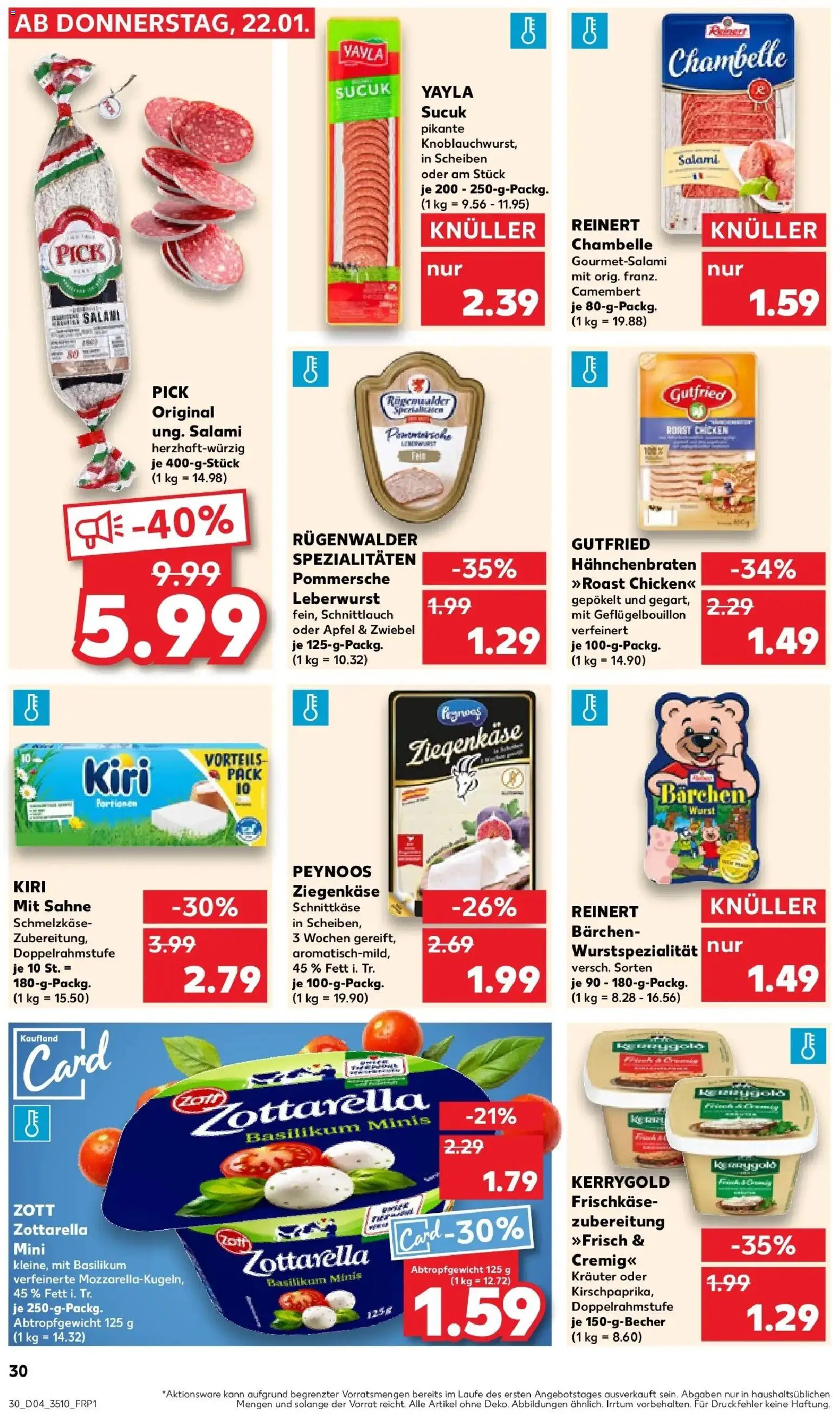 Kaufland prospekt Sömmerda	 – gültig ab 25.01.2026 | Seite: 30 | Produkte: Mozzarella, Äpfel, Wurst, Sahne