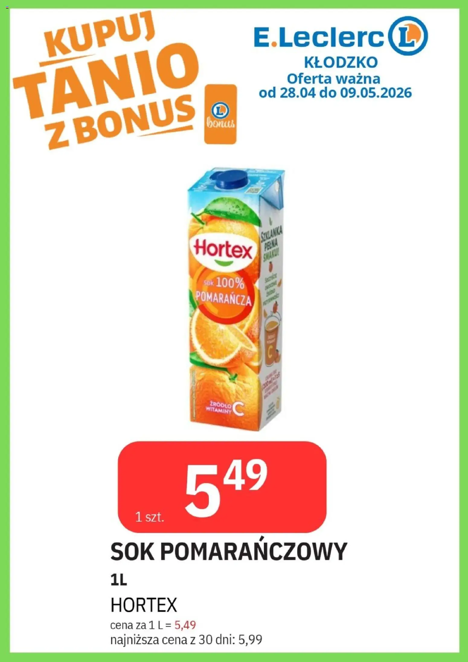 E.Leclerc gazetka - Kłodzko od 28.04.2026 | Strona: 43 | Produkty: Sok pomarańczowy, Sok