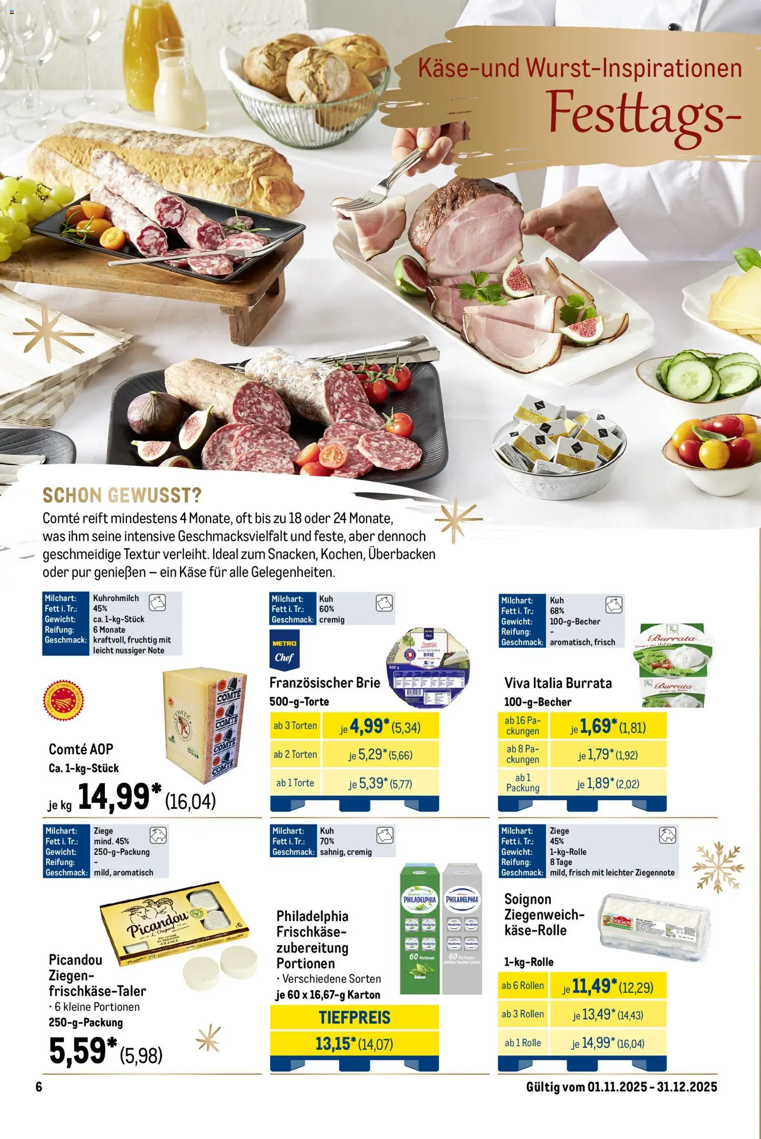 Metro Saisonkatalog Festliche Momente – gültig ab 01.11.2025 | Seite: 6 | Produkte: Gewicht, Käse, Philadelphia, Burrata