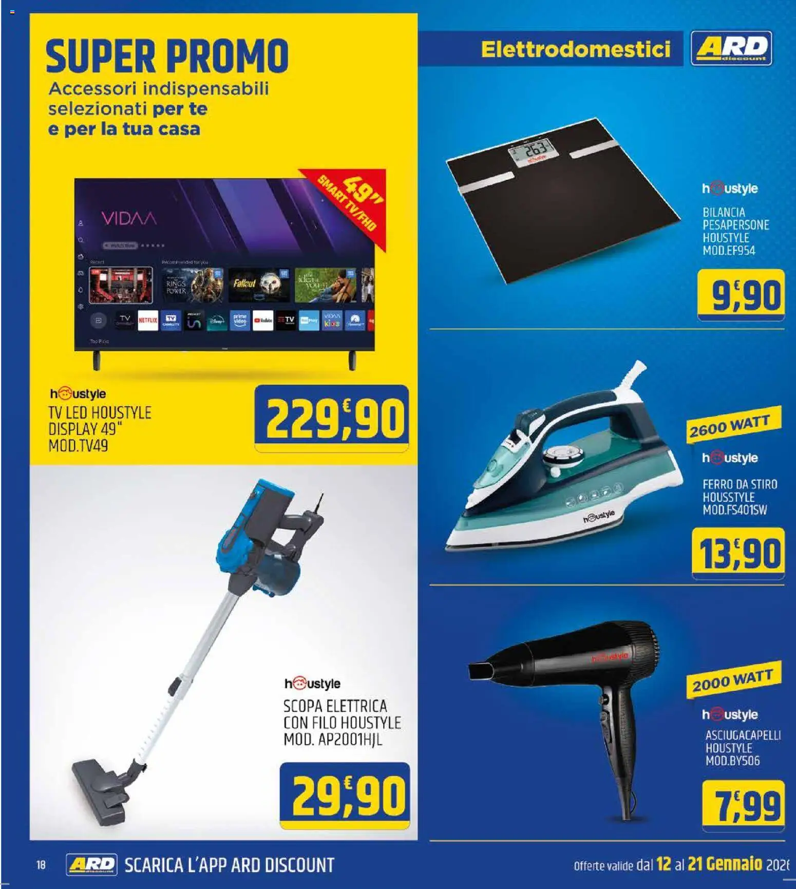 Volantino ARD Discount del 12.01.2026 | Pagina: 18 | Prodotti: Tè, Scopa, TV, Asciugacapelli