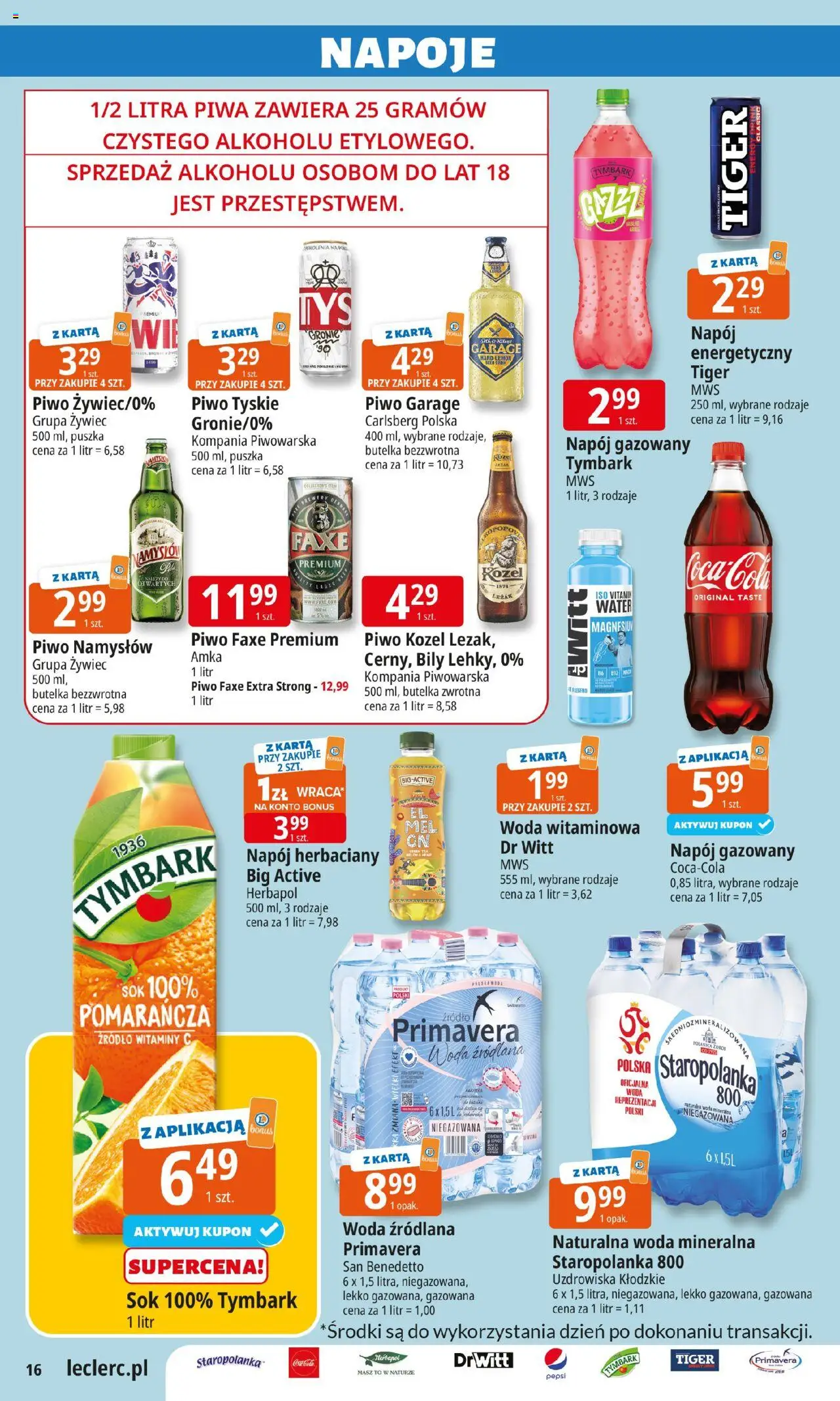 E.Leclerc Gazetka - Elbląg od 22.07.2025 | Strona: 16 | Produkty: Por, Sok, Piwo Namysłów, Woda