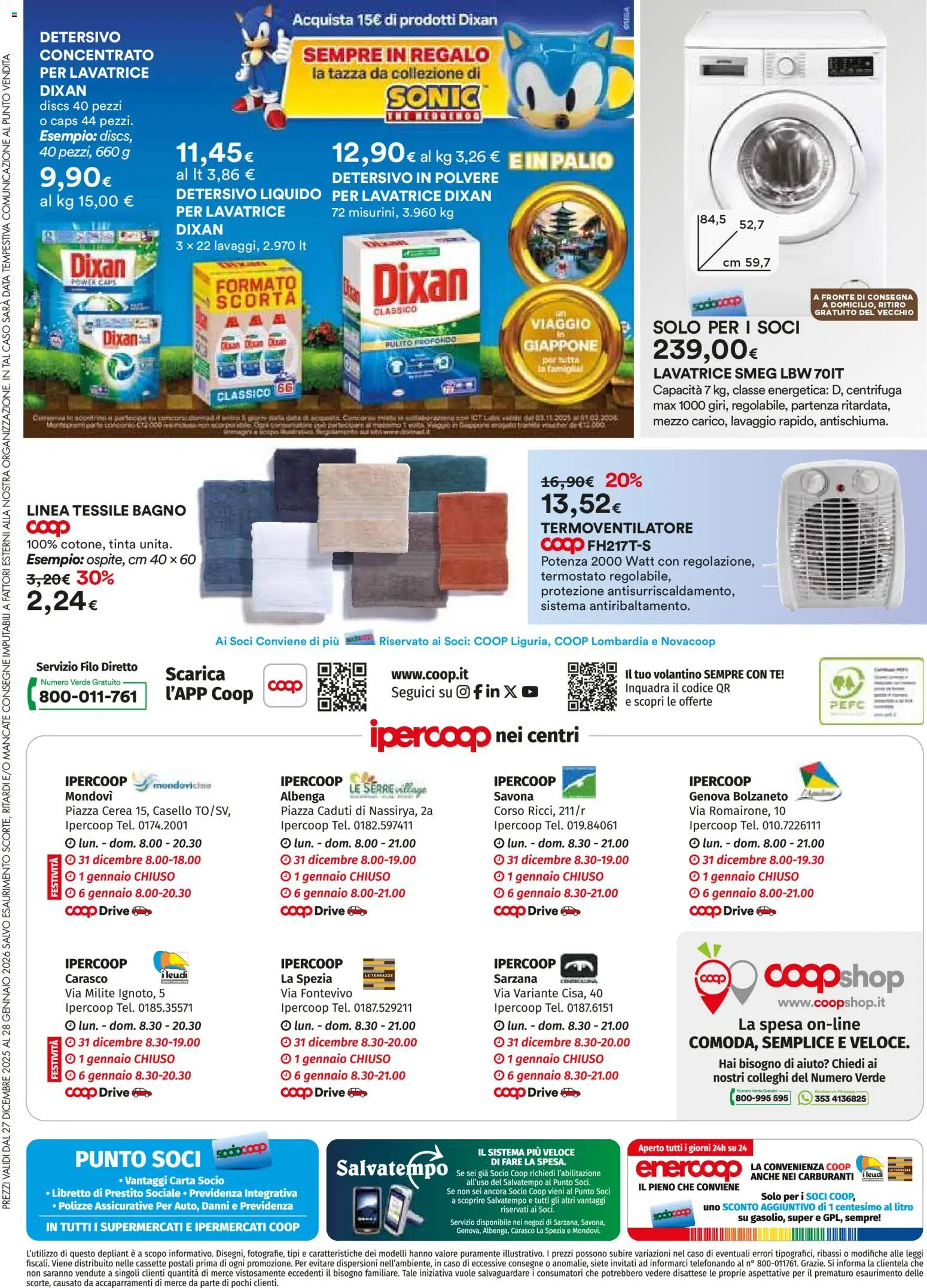 Volantino Ipercoop del 27.12.2025 | Pagina: 40 | Prodotti: Detersivo in polvere, Tè, Lavatrice, Bagno