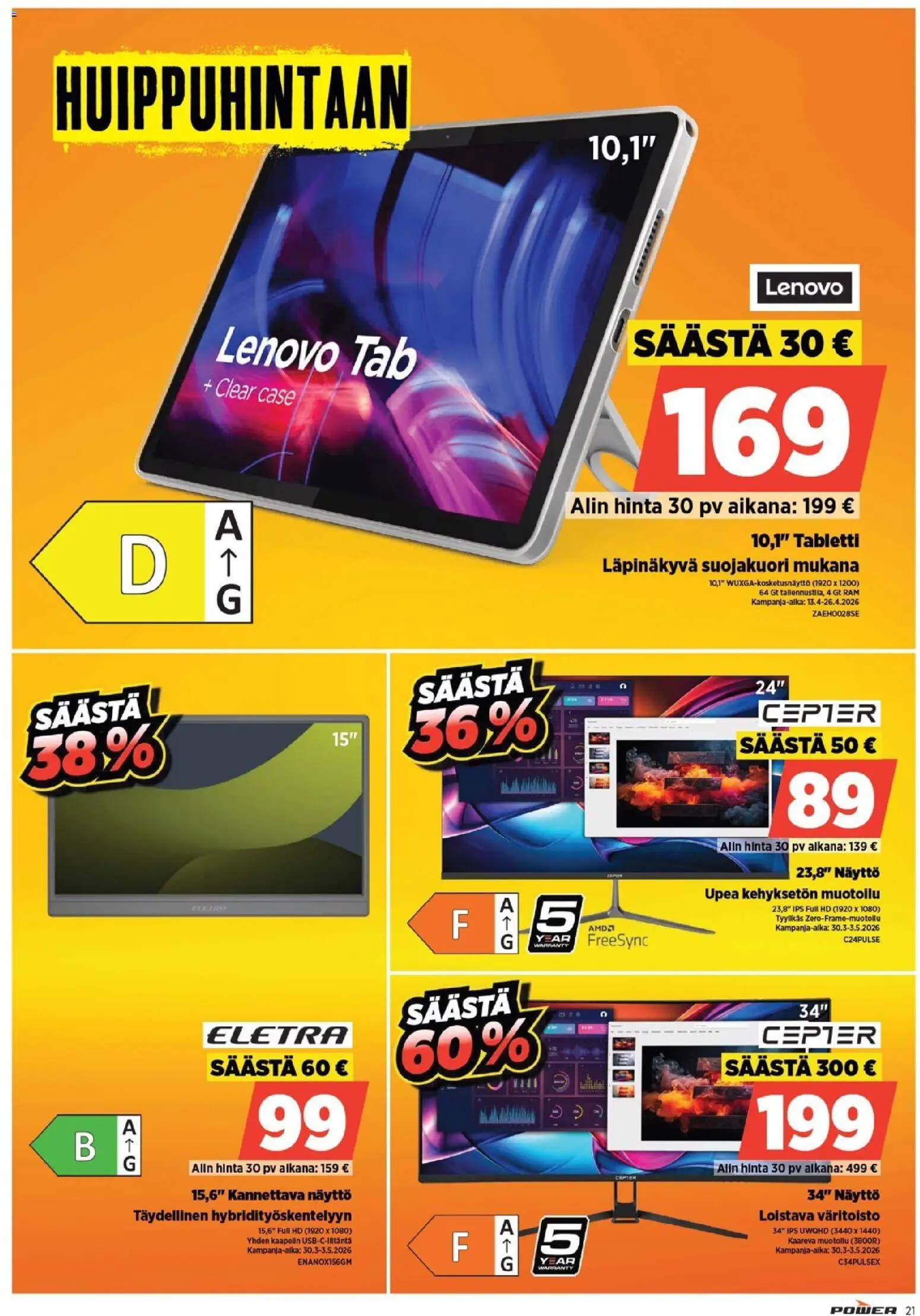 Power tarjoukset – voimassa 18.04.2026 alkaen | Sivu: 22 | Tuotteet: Tabletti, Näyttö