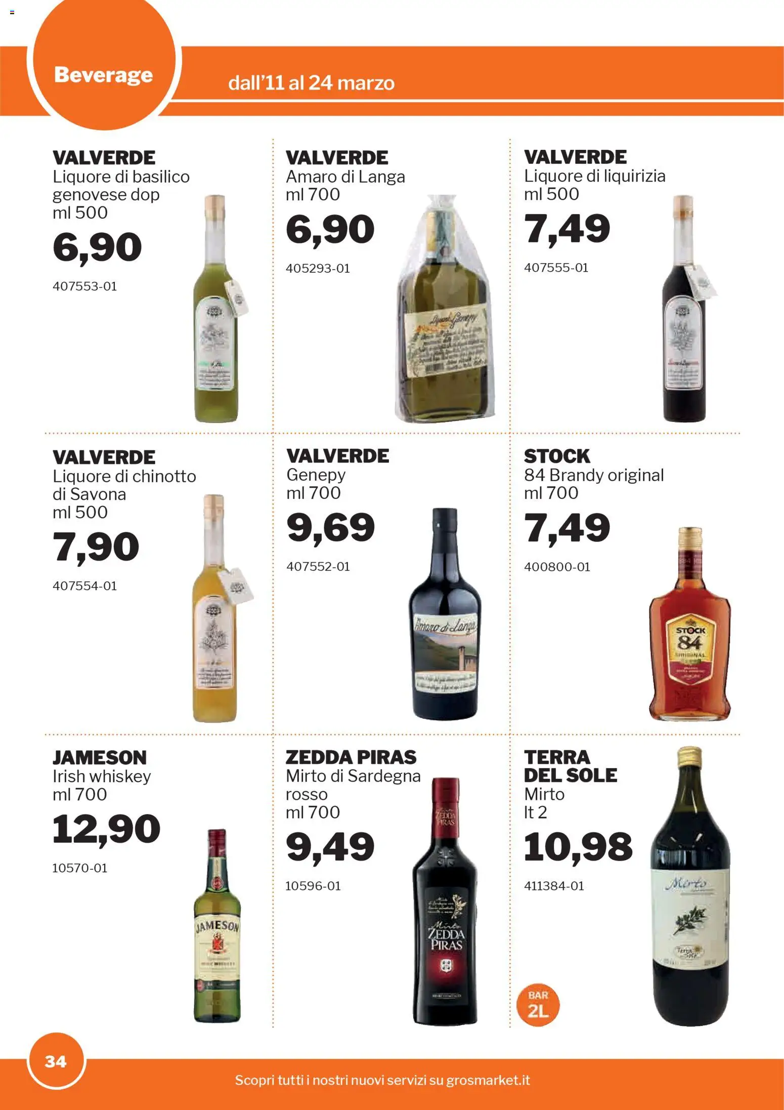 Volantino Sogegross del 11.03.2026 | Pagina: 34 | Prodotti: Chinotto, Basilico, Liquore, Brandy