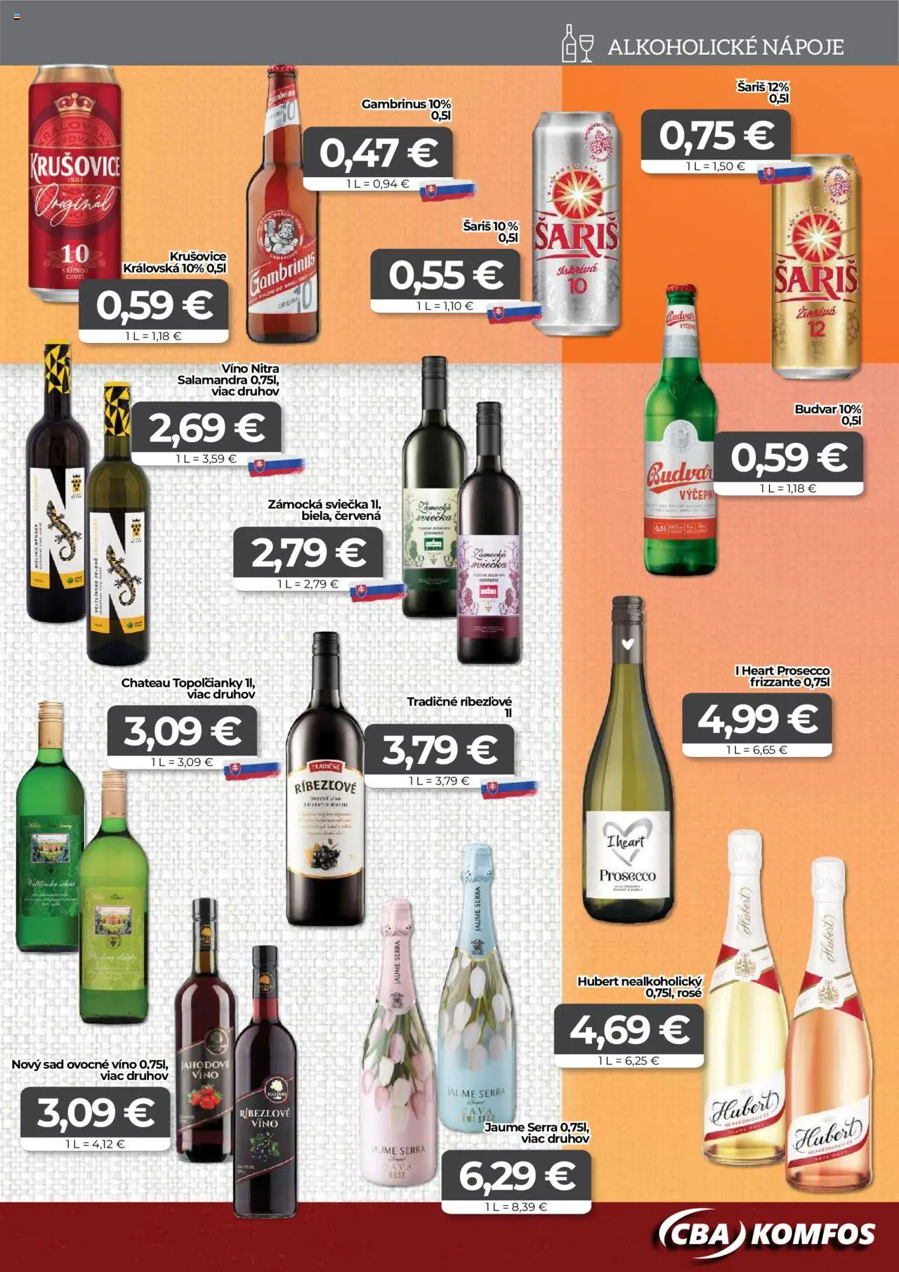 Nové CBA Komfos akcie – leták je platný od 23.10.2025 | Strana: 13 | Produkty: Krušovice, Budvar, Šariš, Gambrinus