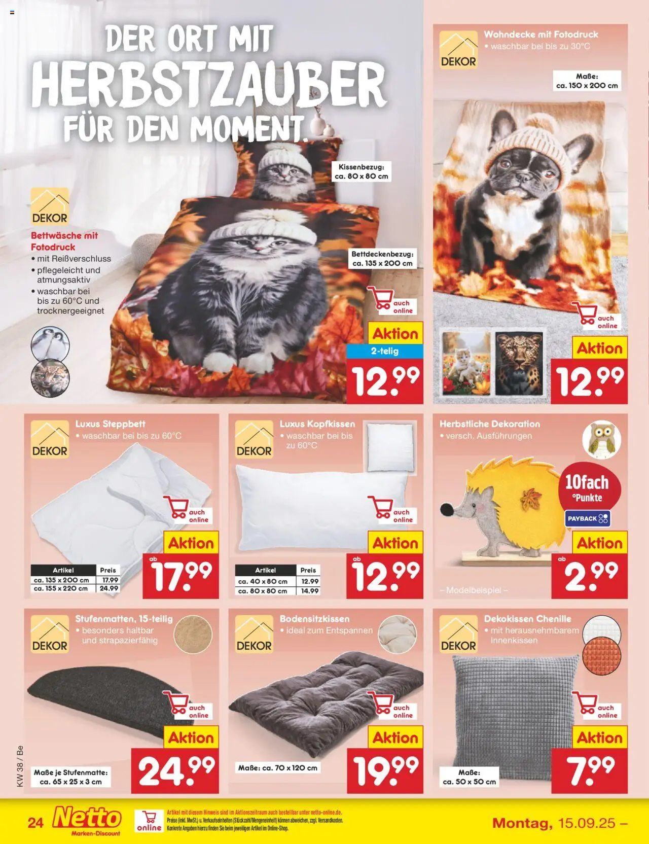 Netto Marken-Discount Prospekt 	 – gültig ab 15.09.2025 | Seite: 27 | Produkte: Bettwäsche, Kopfkissen, Stufenmatte